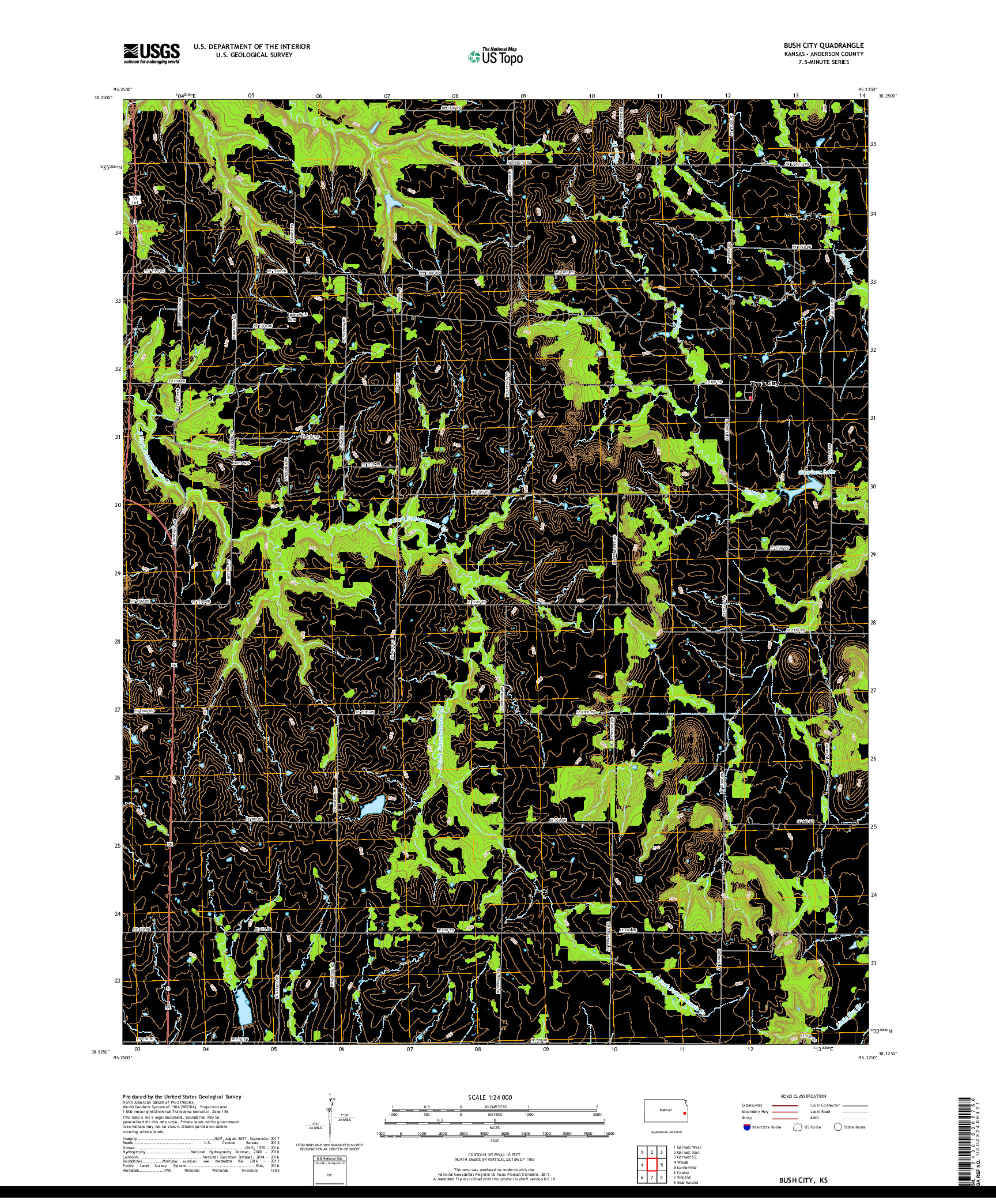 USGS US TOPO 7.5-MINUTE MAP FOR BUSH CITY, KS 2018