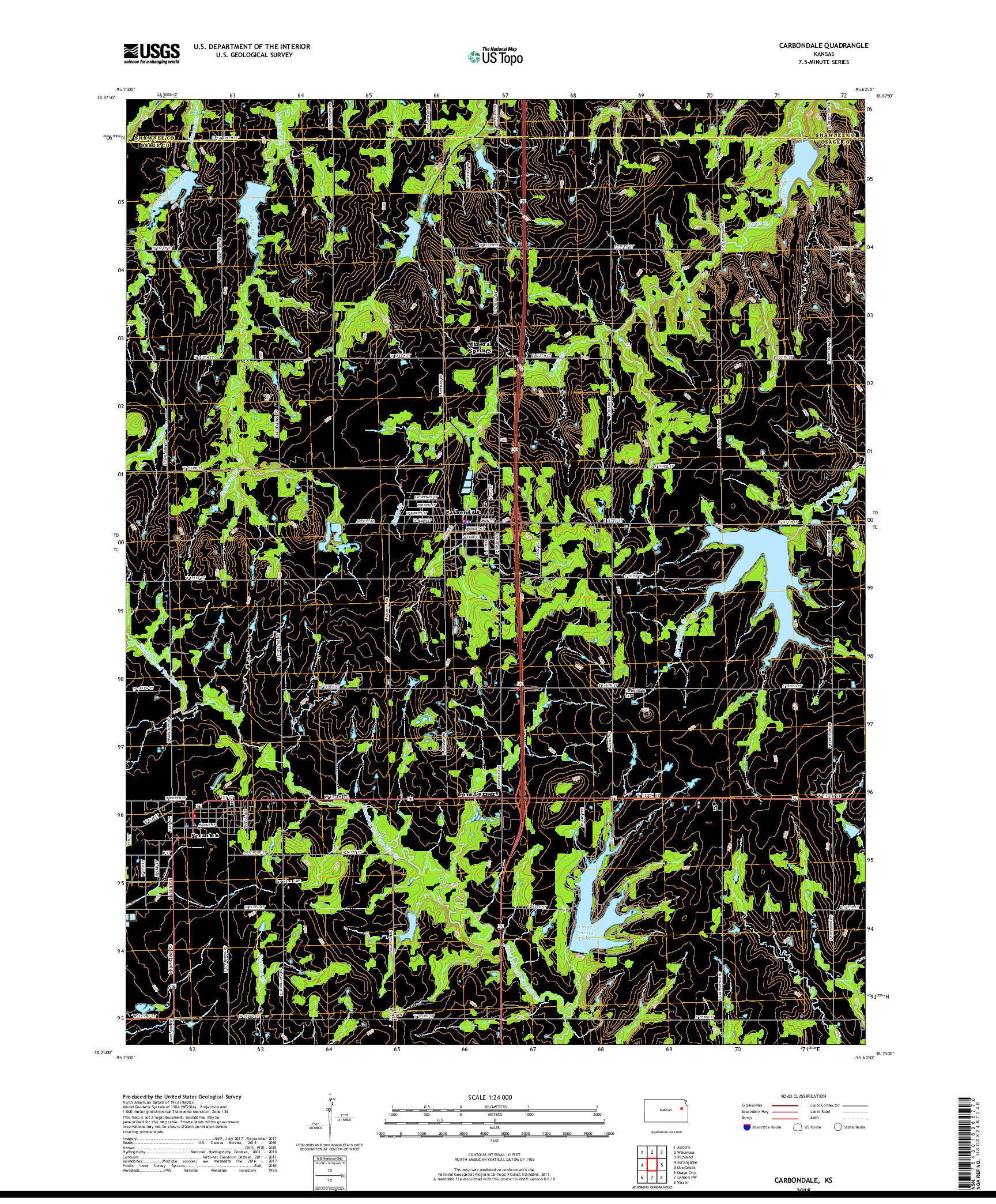 USGS US TOPO 7.5-MINUTE MAP FOR CARBONDALE, KS 2018