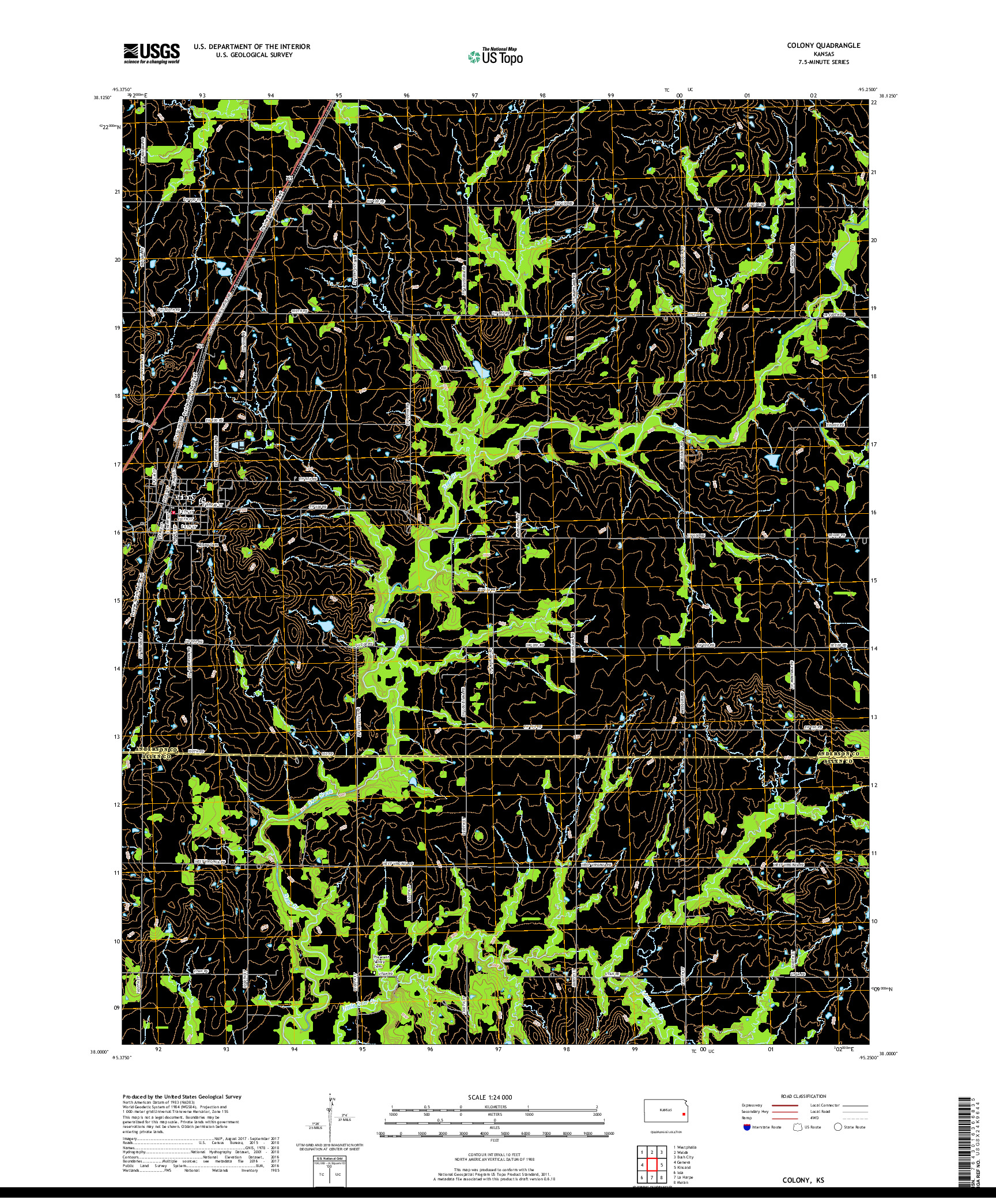 USGS US TOPO 7.5-MINUTE MAP FOR COLONY, KS 2018