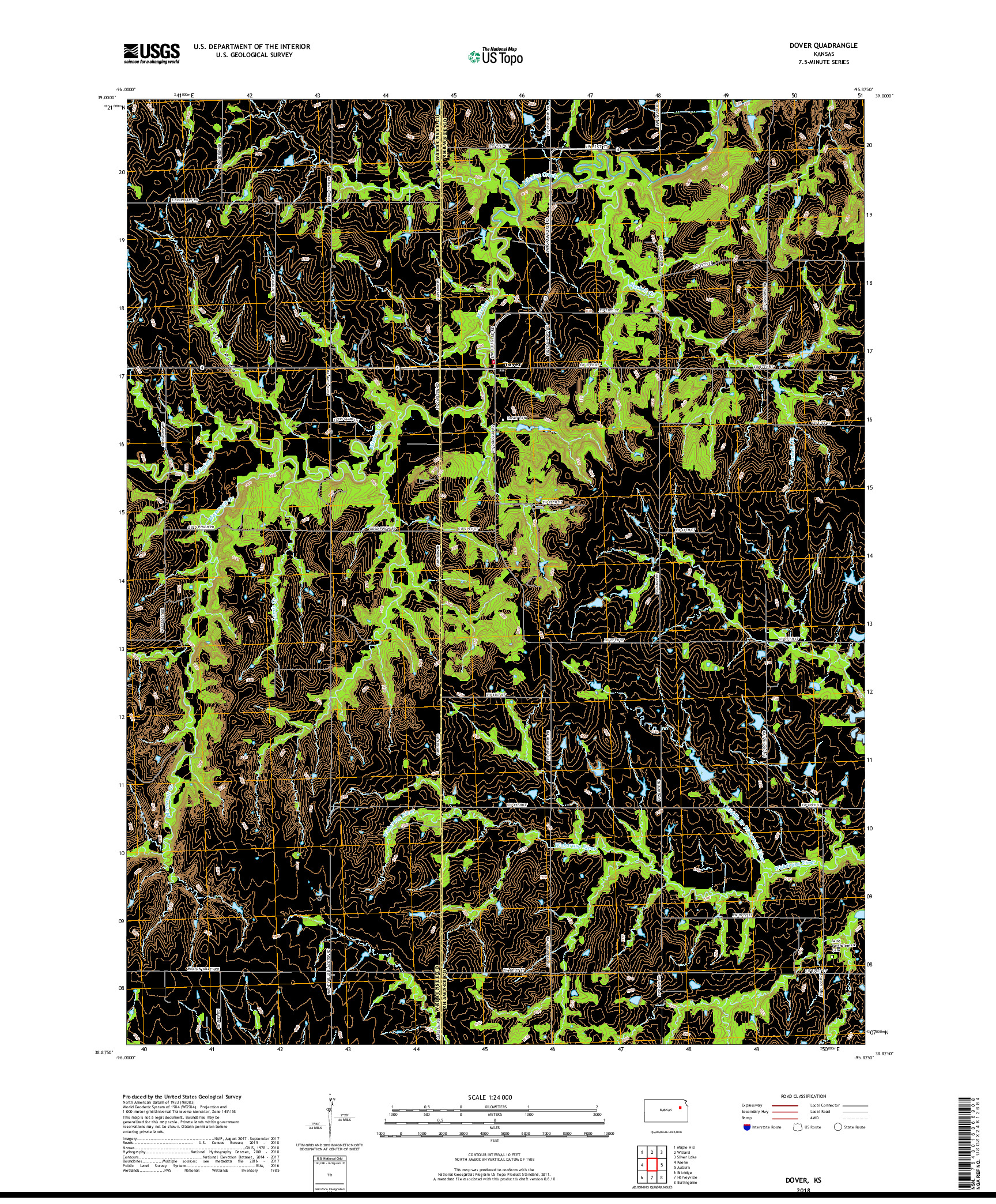 USGS US TOPO 7.5-MINUTE MAP FOR DOVER, KS 2018