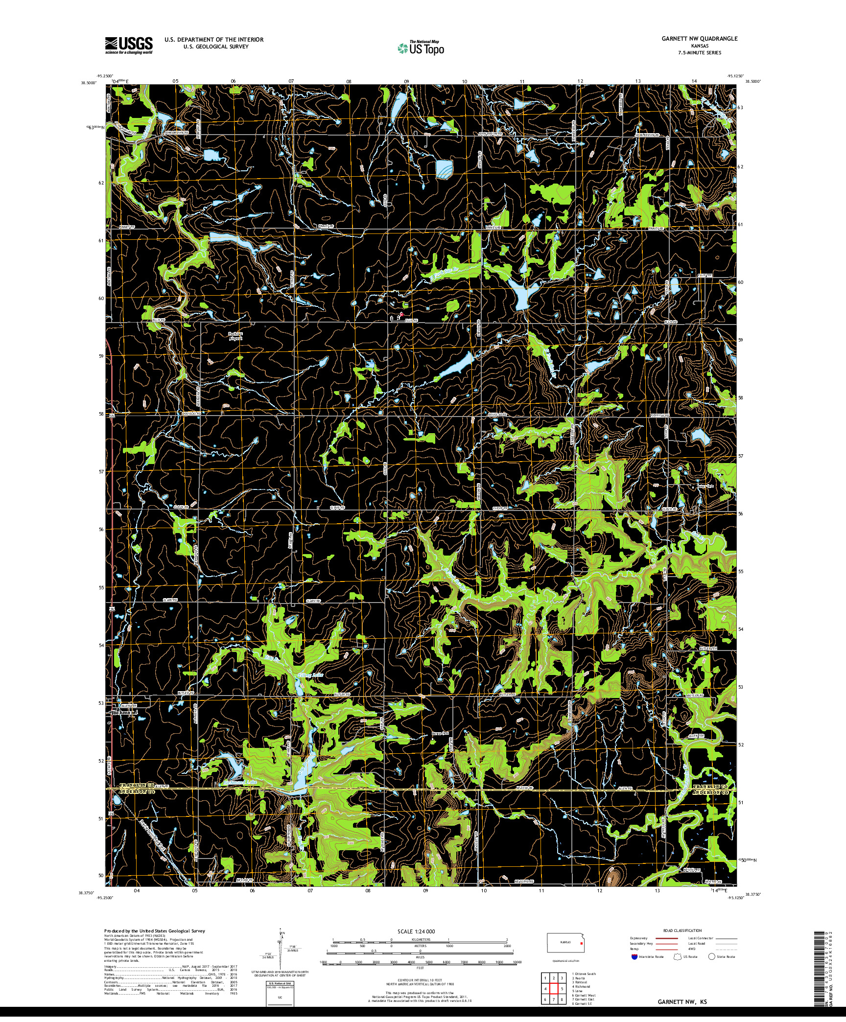 USGS US TOPO 7.5-MINUTE MAP FOR GARNETT NW, KS 2018