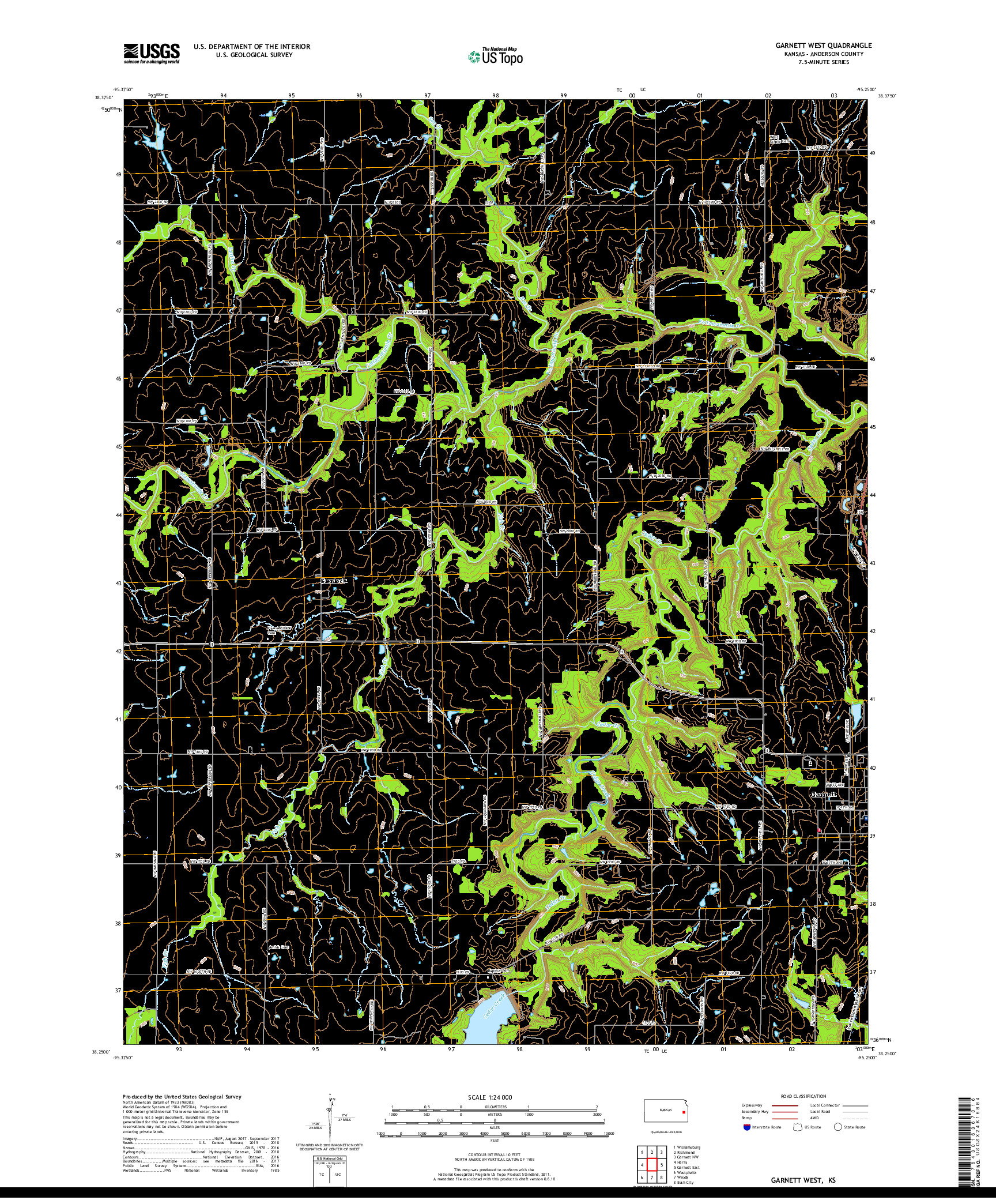 USGS US TOPO 7.5-MINUTE MAP FOR GARNETT WEST, KS 2018