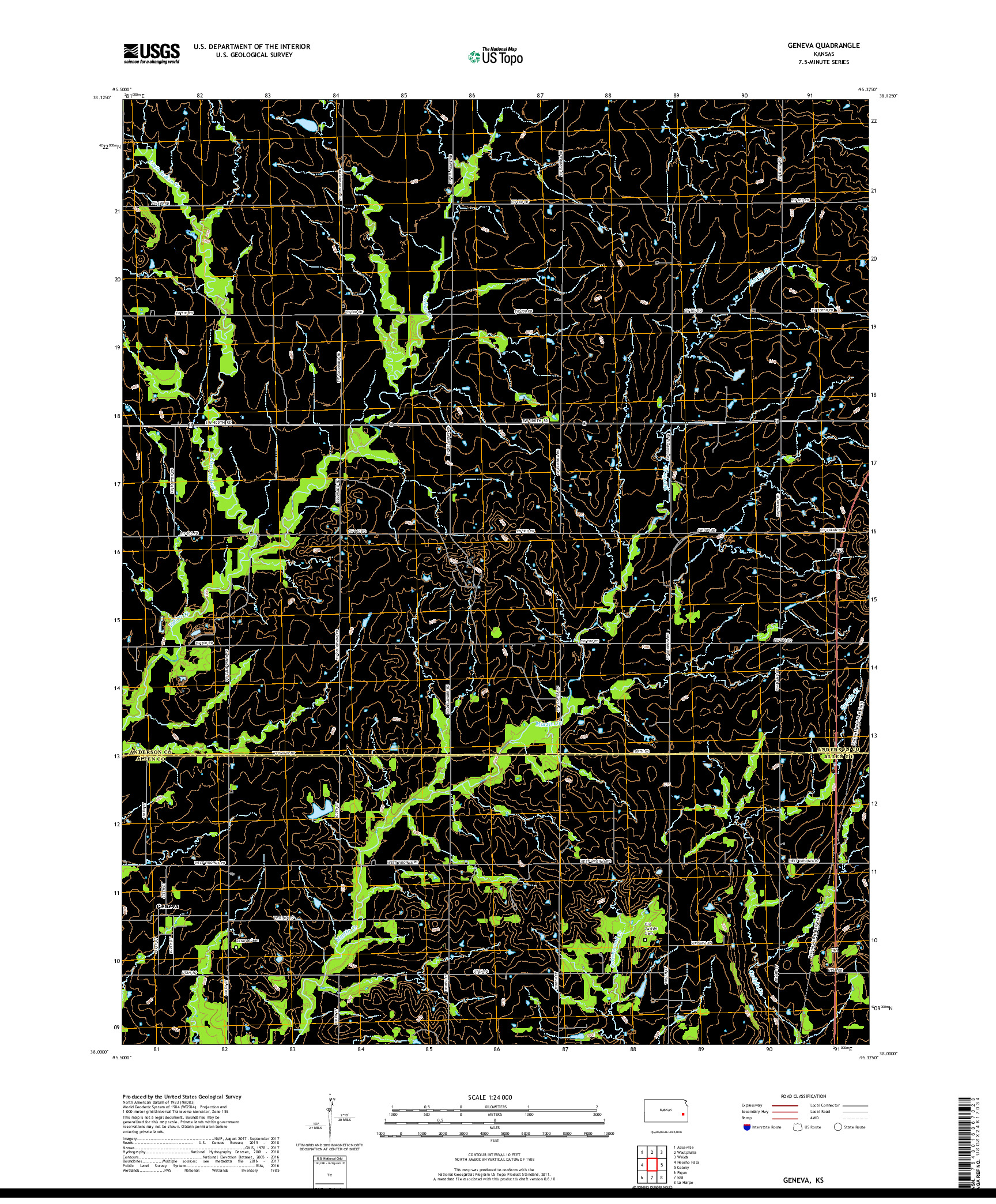 USGS US TOPO 7.5-MINUTE MAP FOR GENEVA, KS 2018