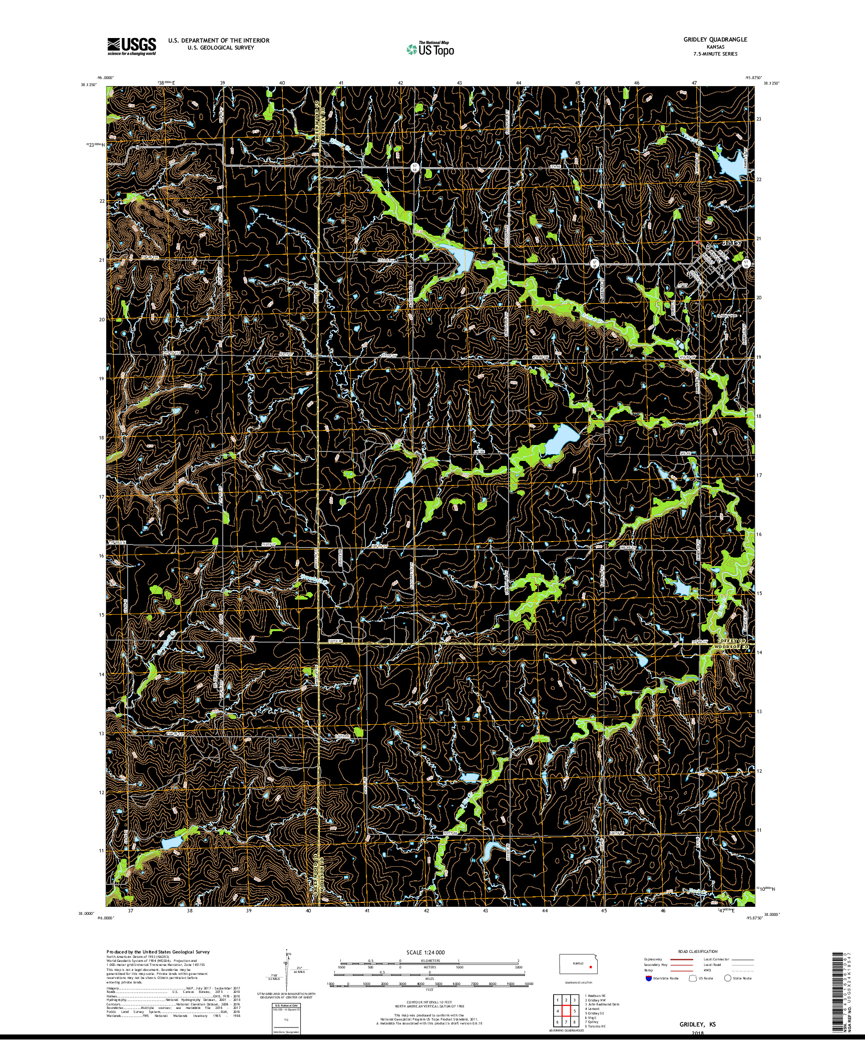 USGS US TOPO 7.5-MINUTE MAP FOR GRIDLEY, KS 2018