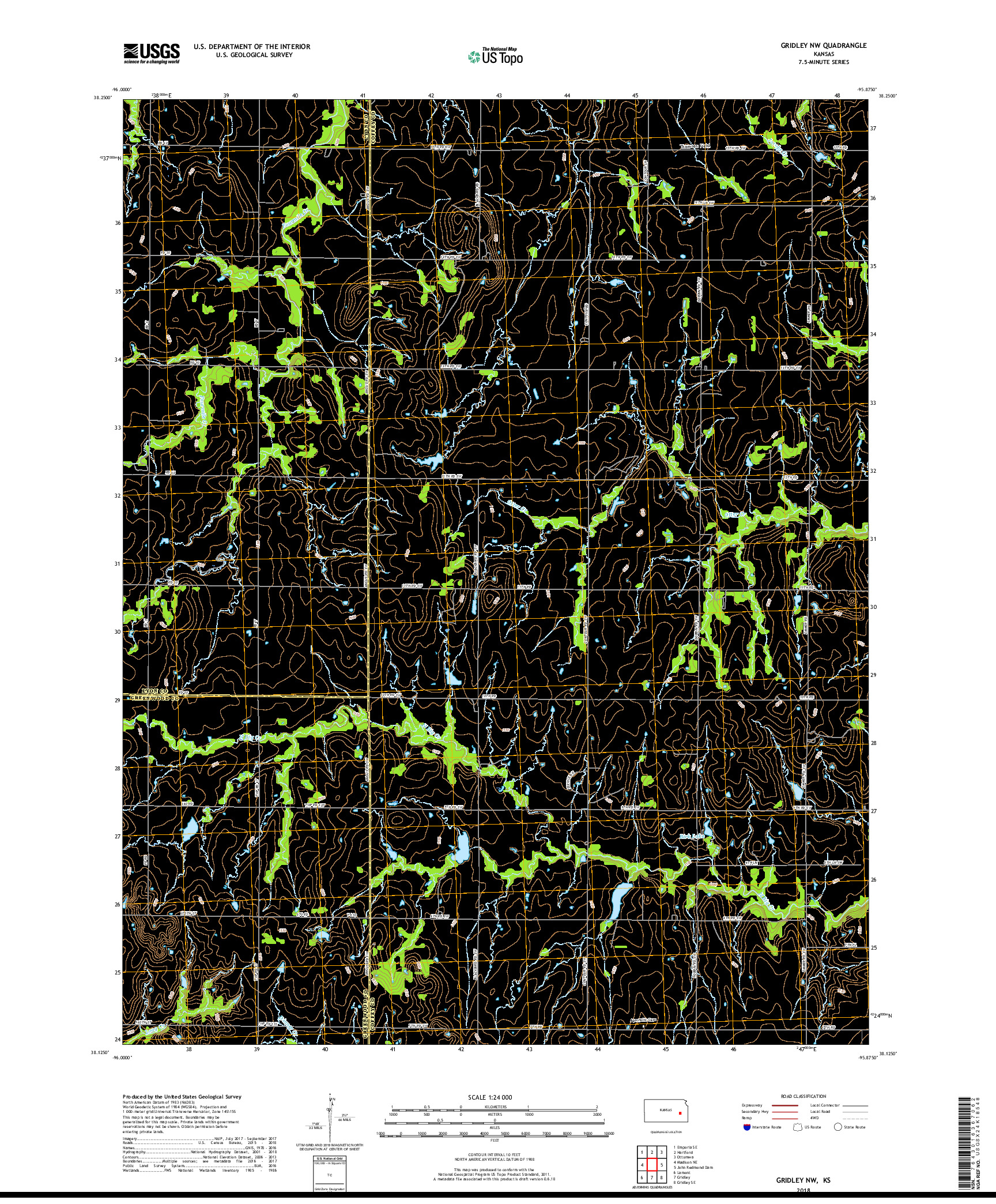 USGS US TOPO 7.5-MINUTE MAP FOR GRIDLEY NW, KS 2018
