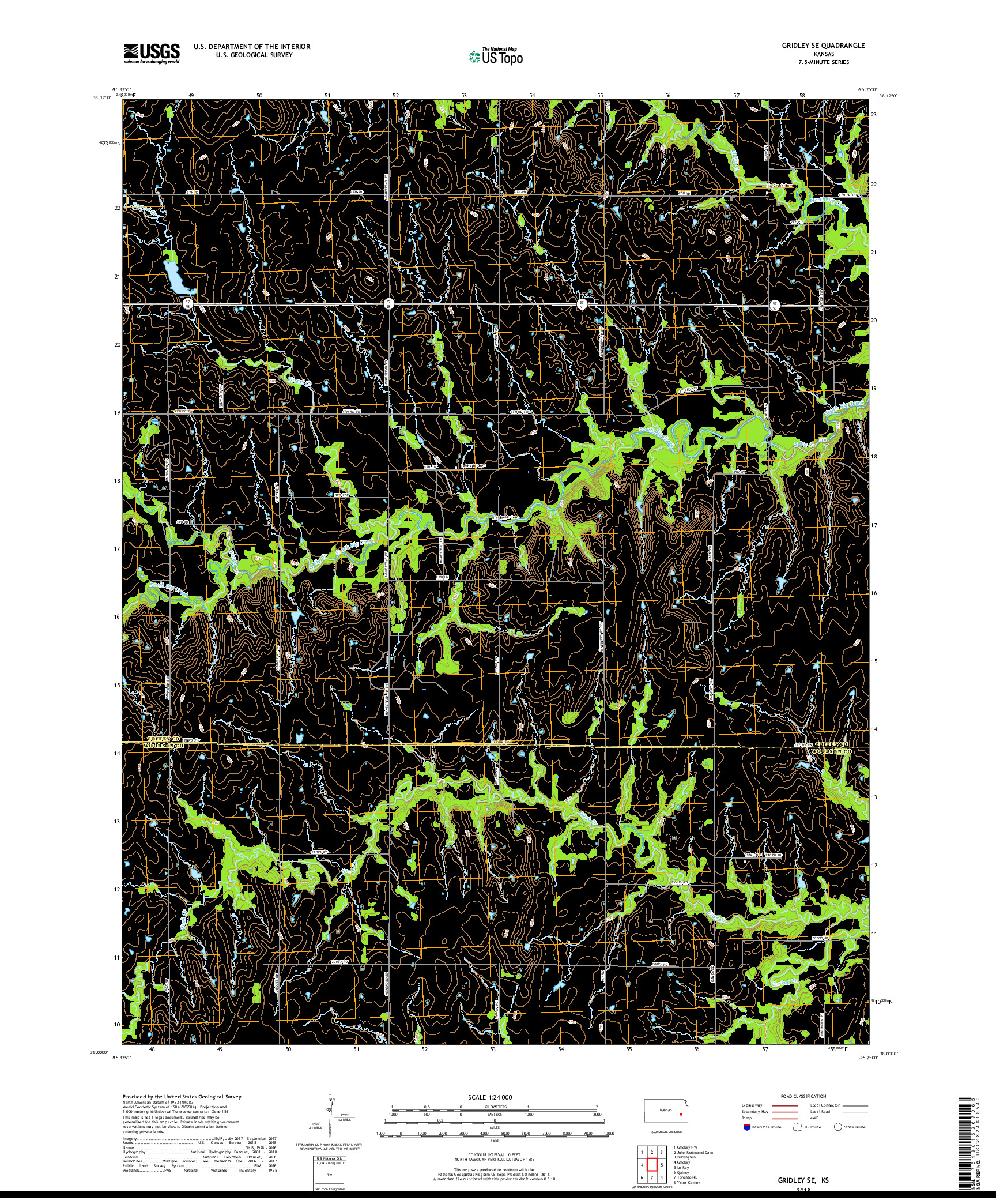 USGS US TOPO 7.5-MINUTE MAP FOR GRIDLEY SE, KS 2018