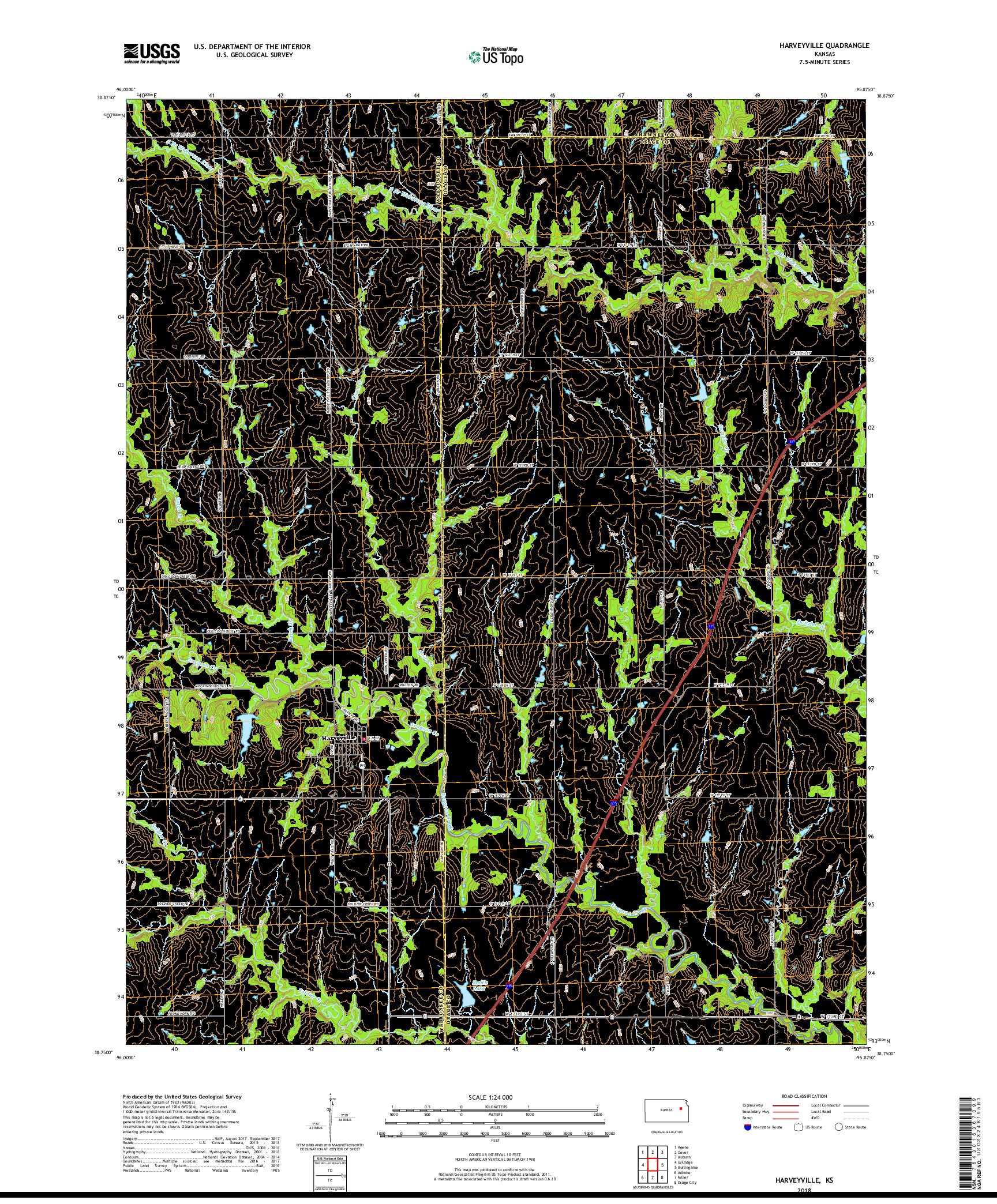 USGS US TOPO 7.5-MINUTE MAP FOR HARVEYVILLE, KS 2018