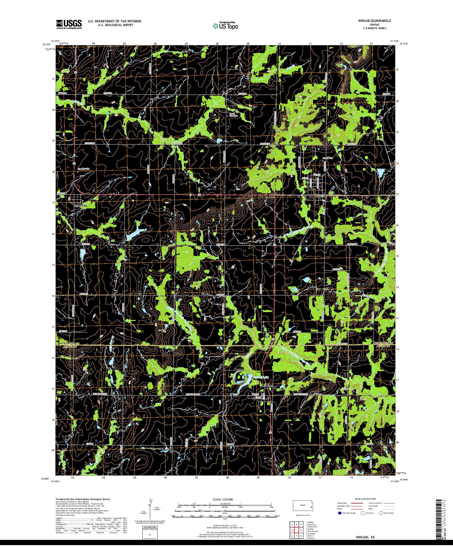 USGS US TOPO 7.5-MINUTE MAP FOR KINCAID, KS 2018