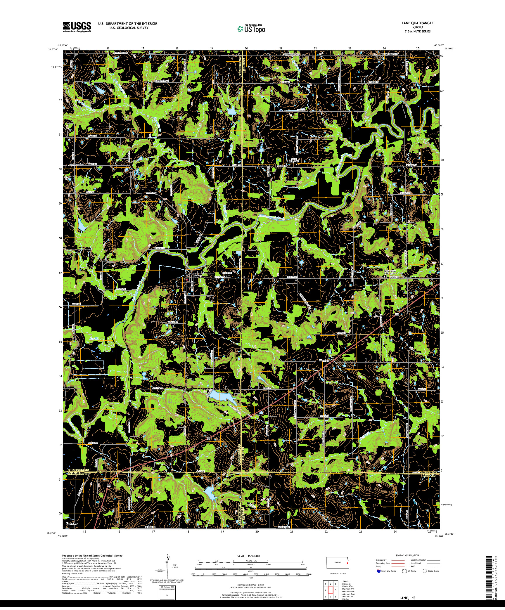 USGS US TOPO 7.5-MINUTE MAP FOR LANE, KS 2018