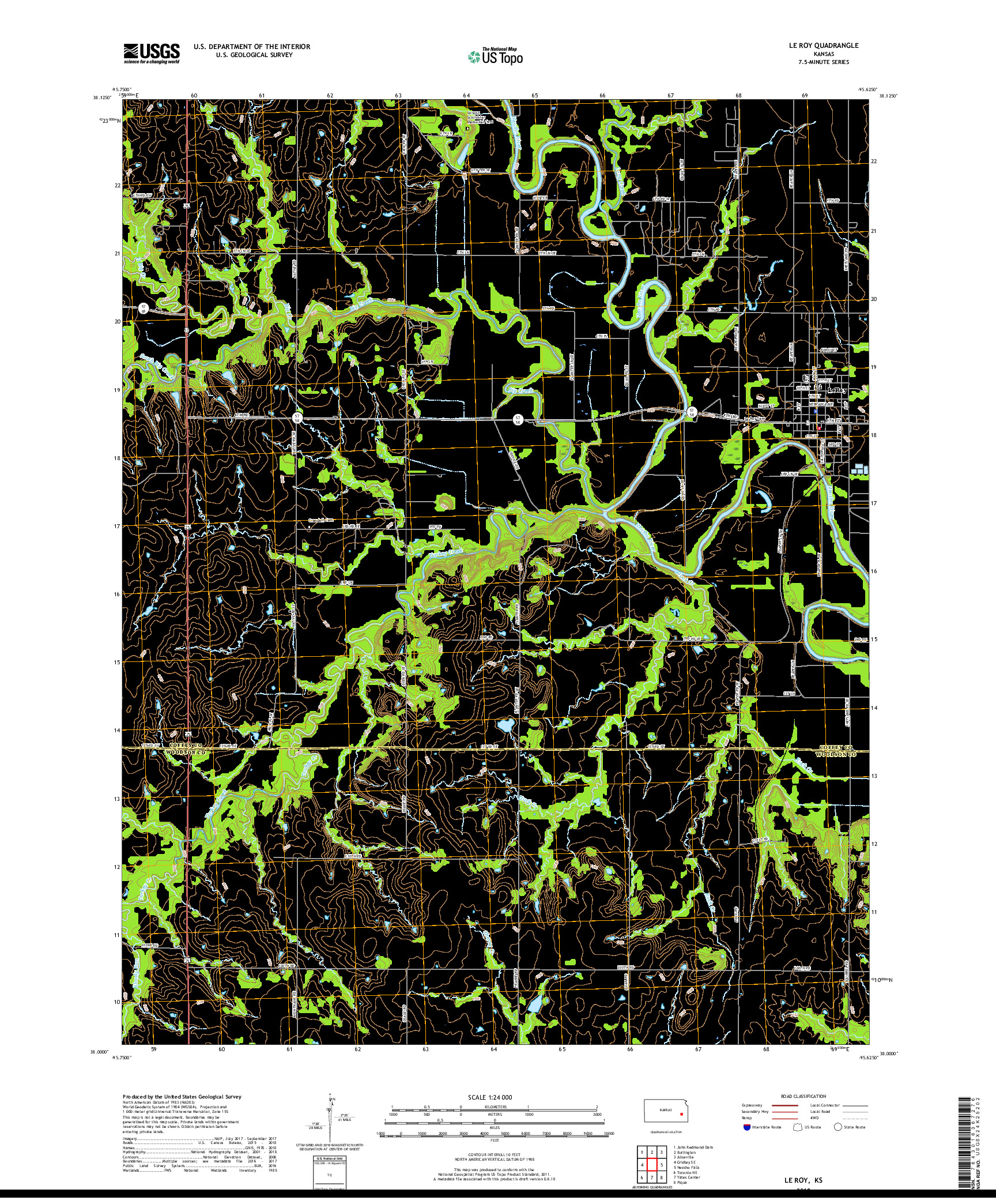 USGS US TOPO 7.5-MINUTE MAP FOR LE ROY, KS 2018