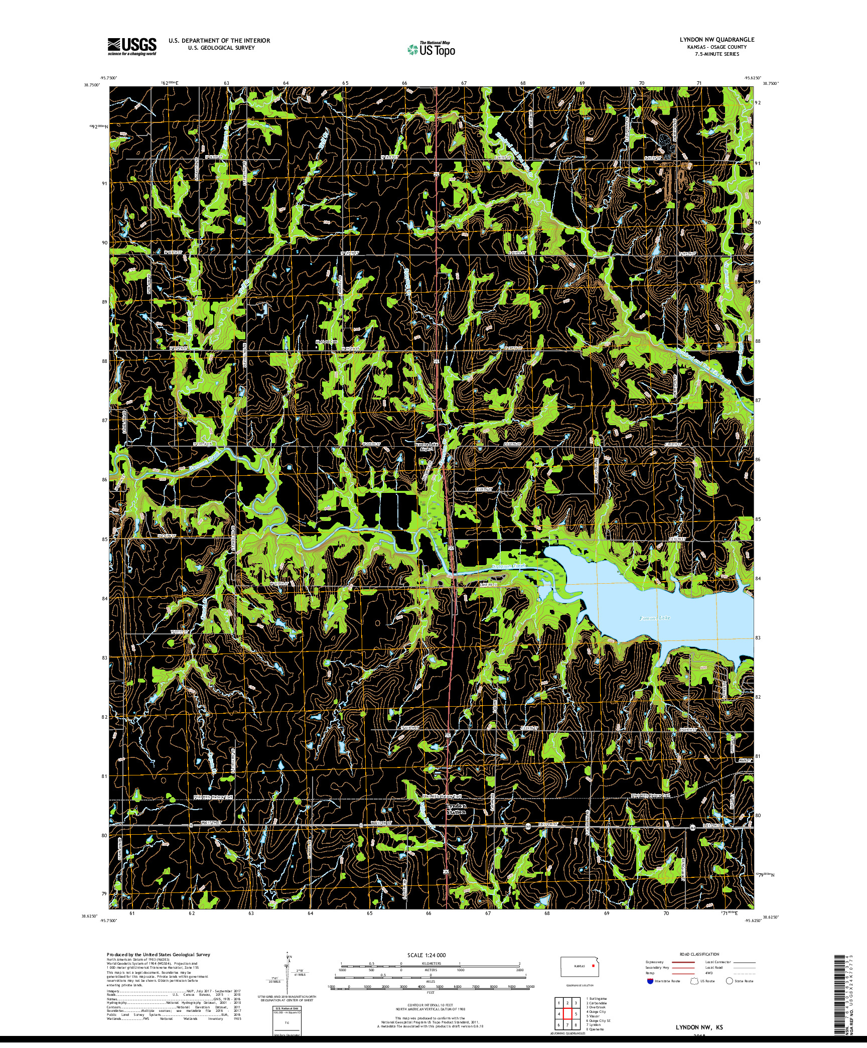 USGS US TOPO 7.5-MINUTE MAP FOR LYNDON NW, KS 2018