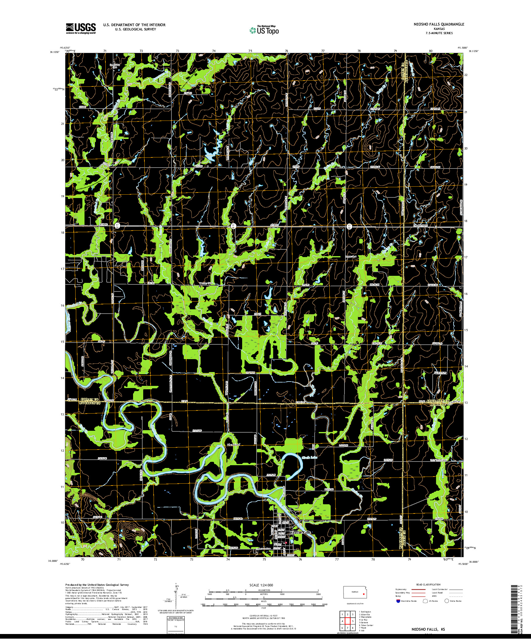 USGS US TOPO 7.5-MINUTE MAP FOR NEOSHO FALLS, KS 2018