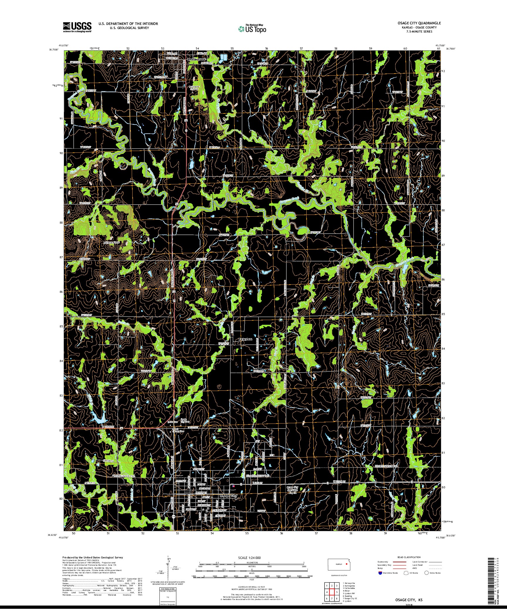 USGS US TOPO 7.5-MINUTE MAP FOR OSAGE CITY, KS 2018