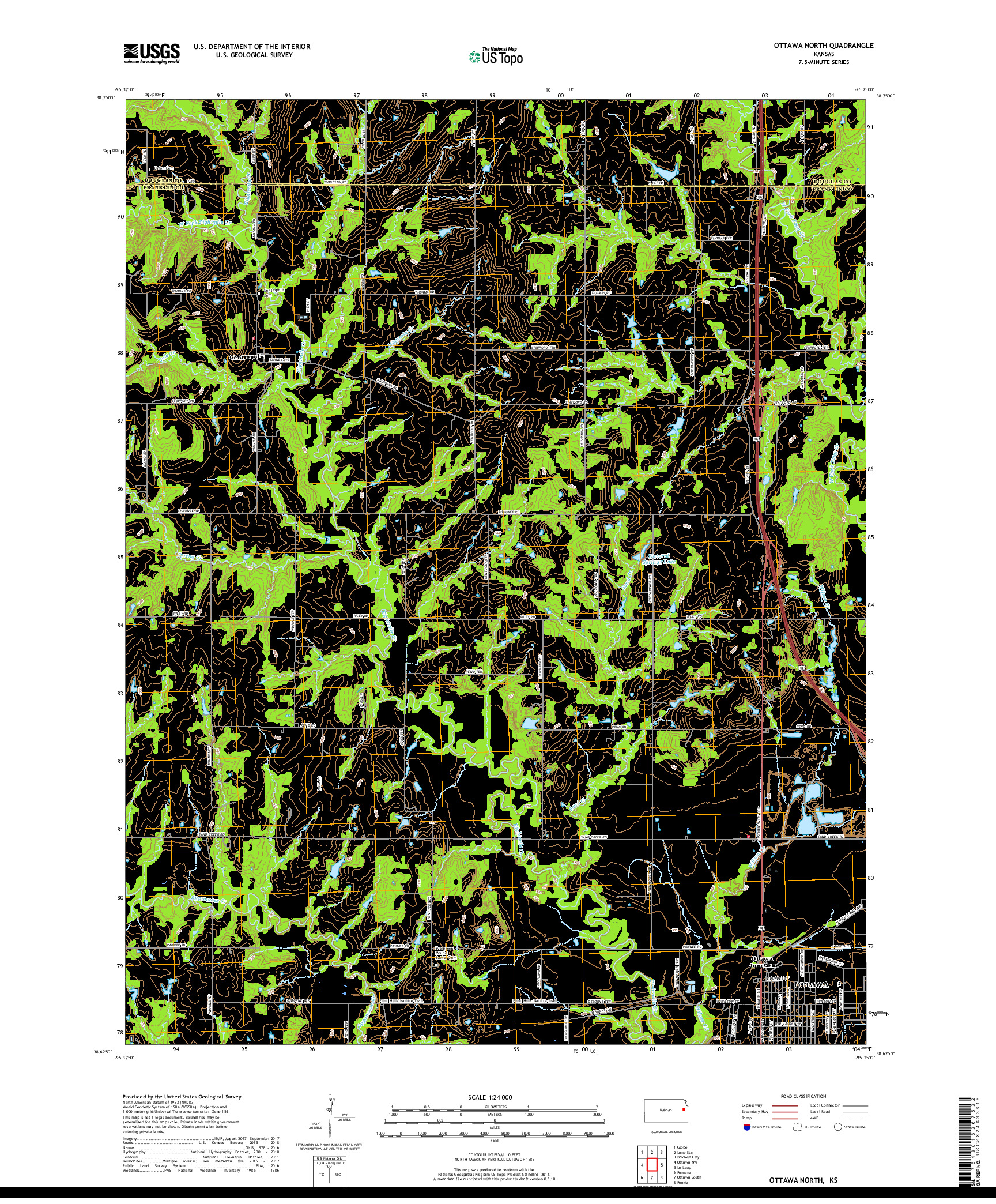 USGS US TOPO 7.5-MINUTE MAP FOR OTTAWA NORTH, KS 2018