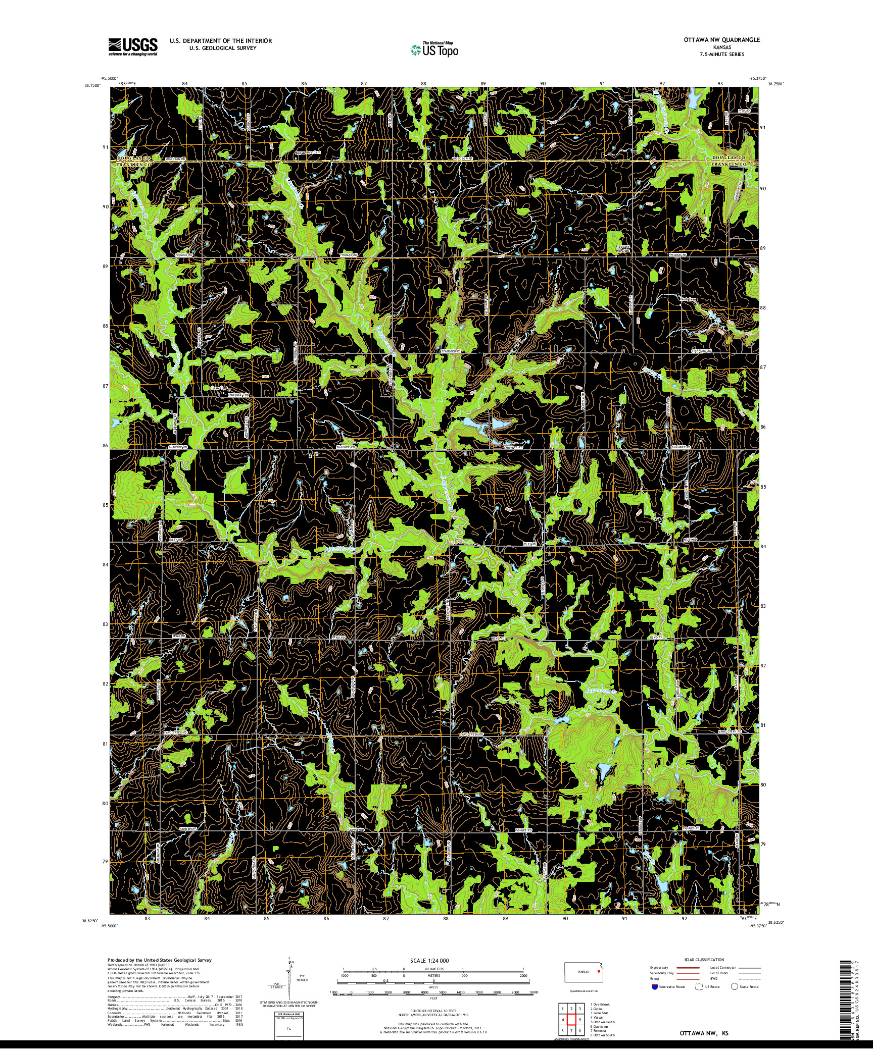 USGS US TOPO 7.5-MINUTE MAP FOR OTTAWA NW, KS 2018