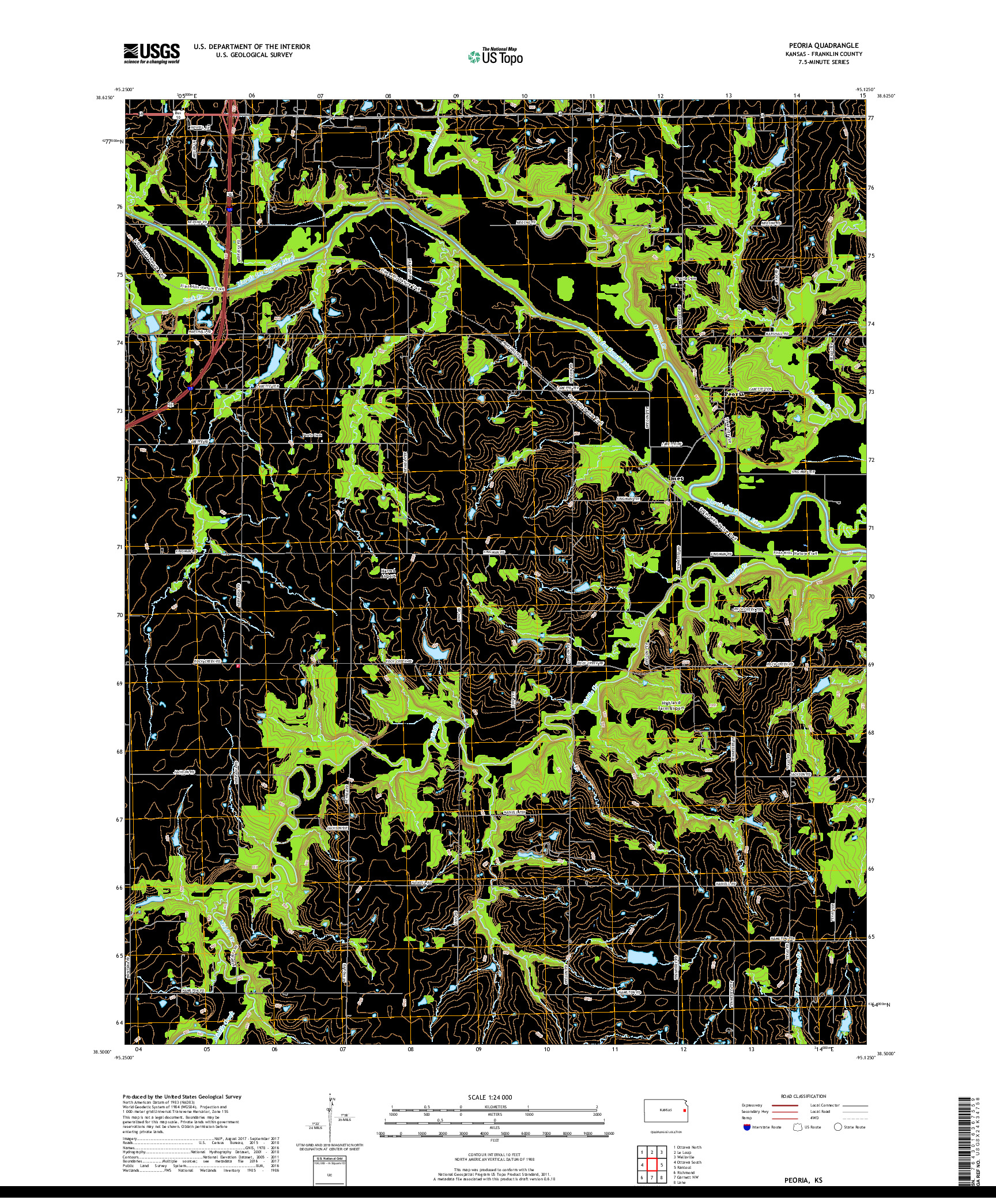 USGS US TOPO 7.5-MINUTE MAP FOR PEORIA, KS 2018