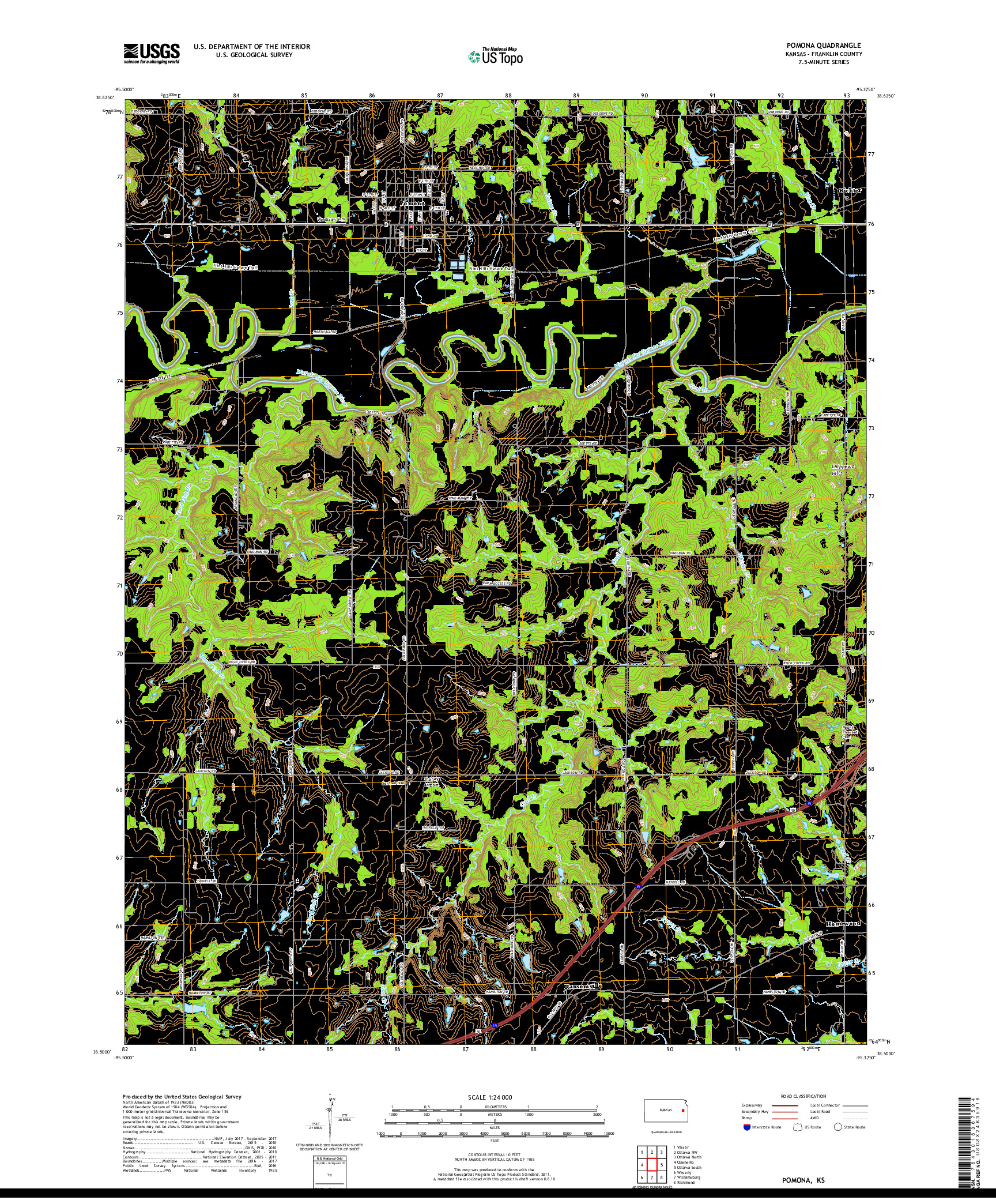 USGS US TOPO 7.5-MINUTE MAP FOR POMONA, KS 2018