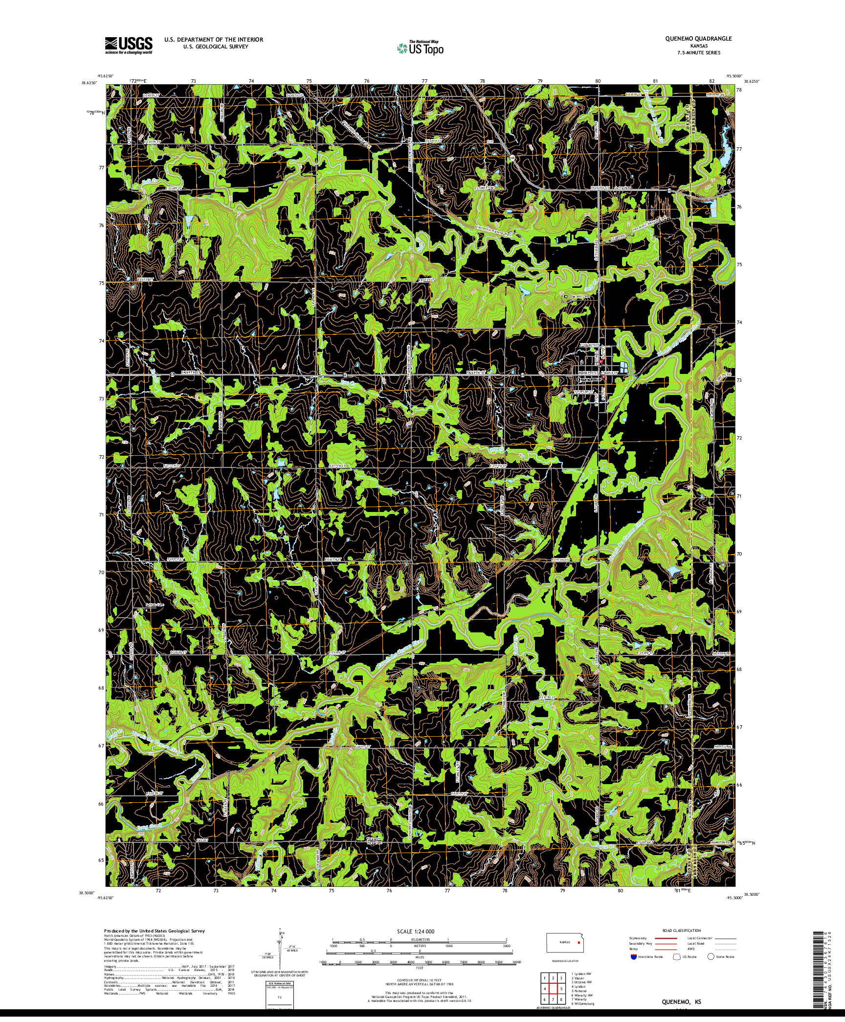 USGS US TOPO 7.5-MINUTE MAP FOR QUENEMO, KS 2018