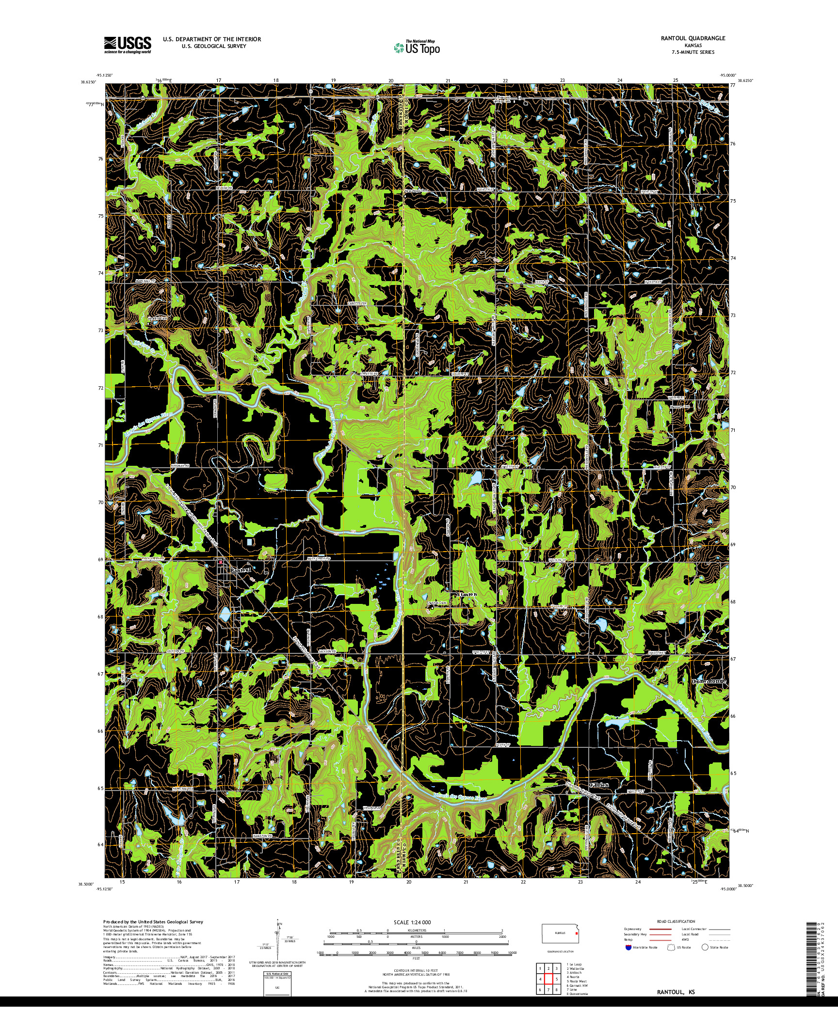 USGS US TOPO 7.5-MINUTE MAP FOR RANTOUL, KS 2018