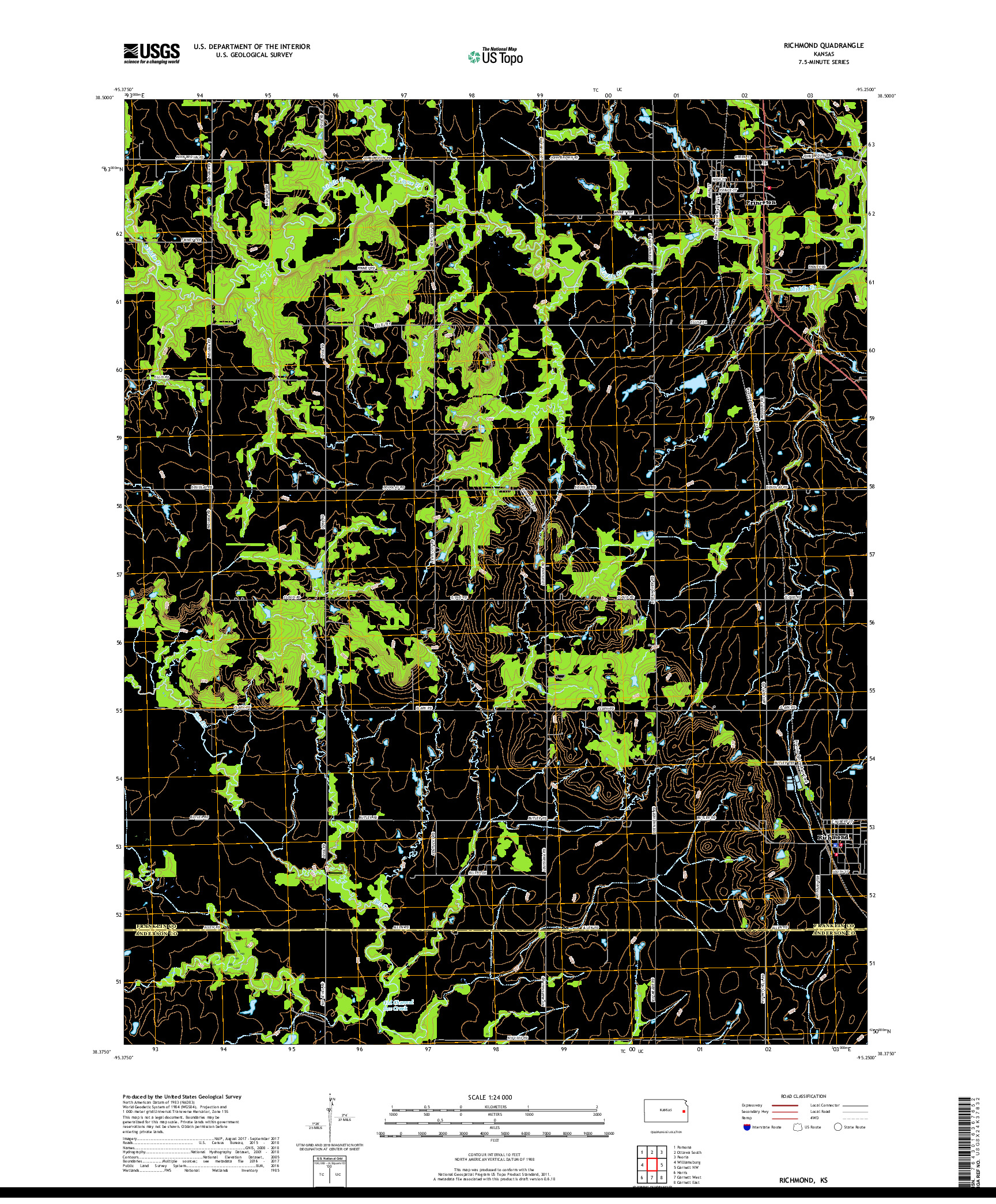 USGS US TOPO 7.5-MINUTE MAP FOR RICHMOND, KS 2018