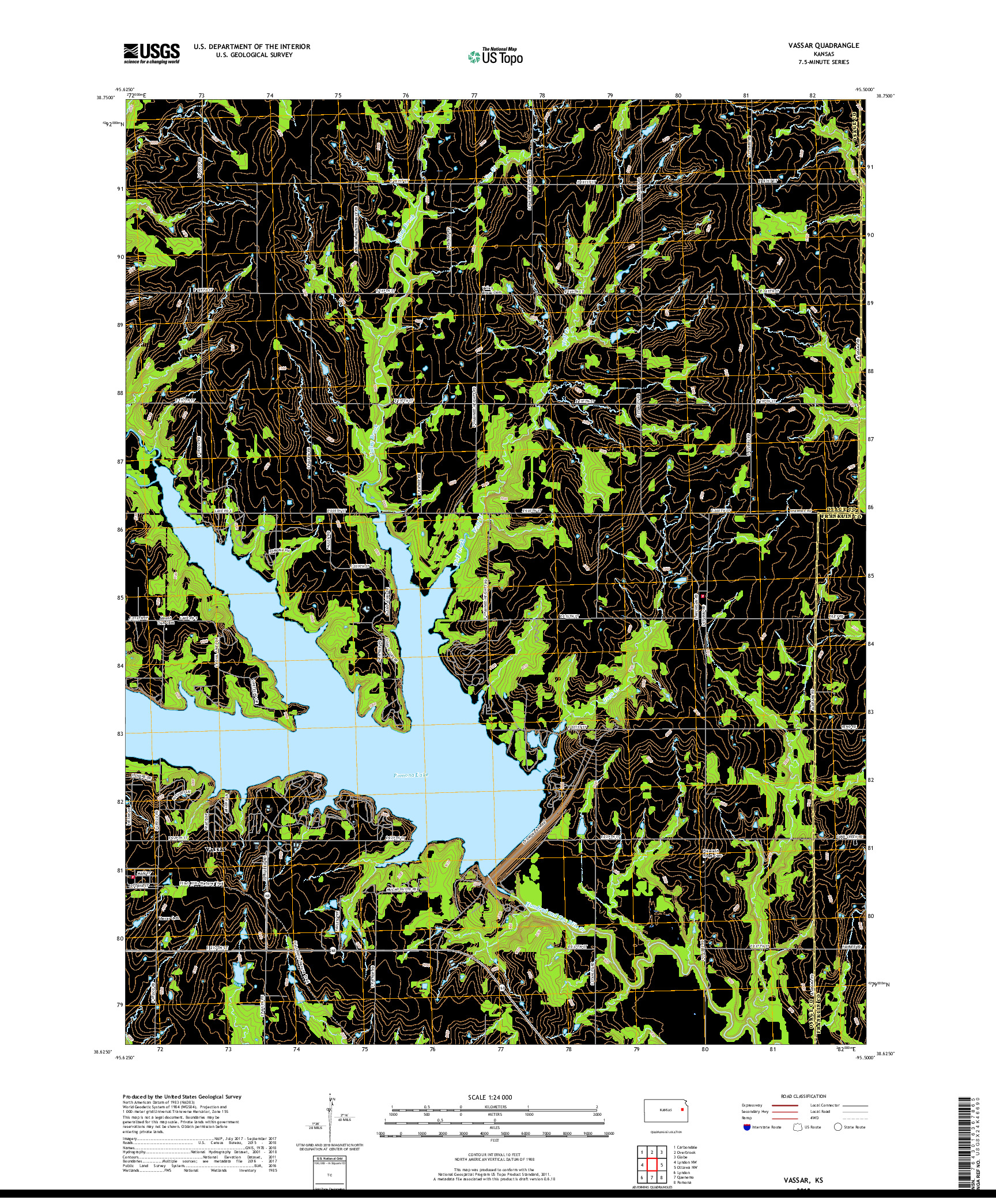 USGS US TOPO 7.5-MINUTE MAP FOR VASSAR, KS 2018