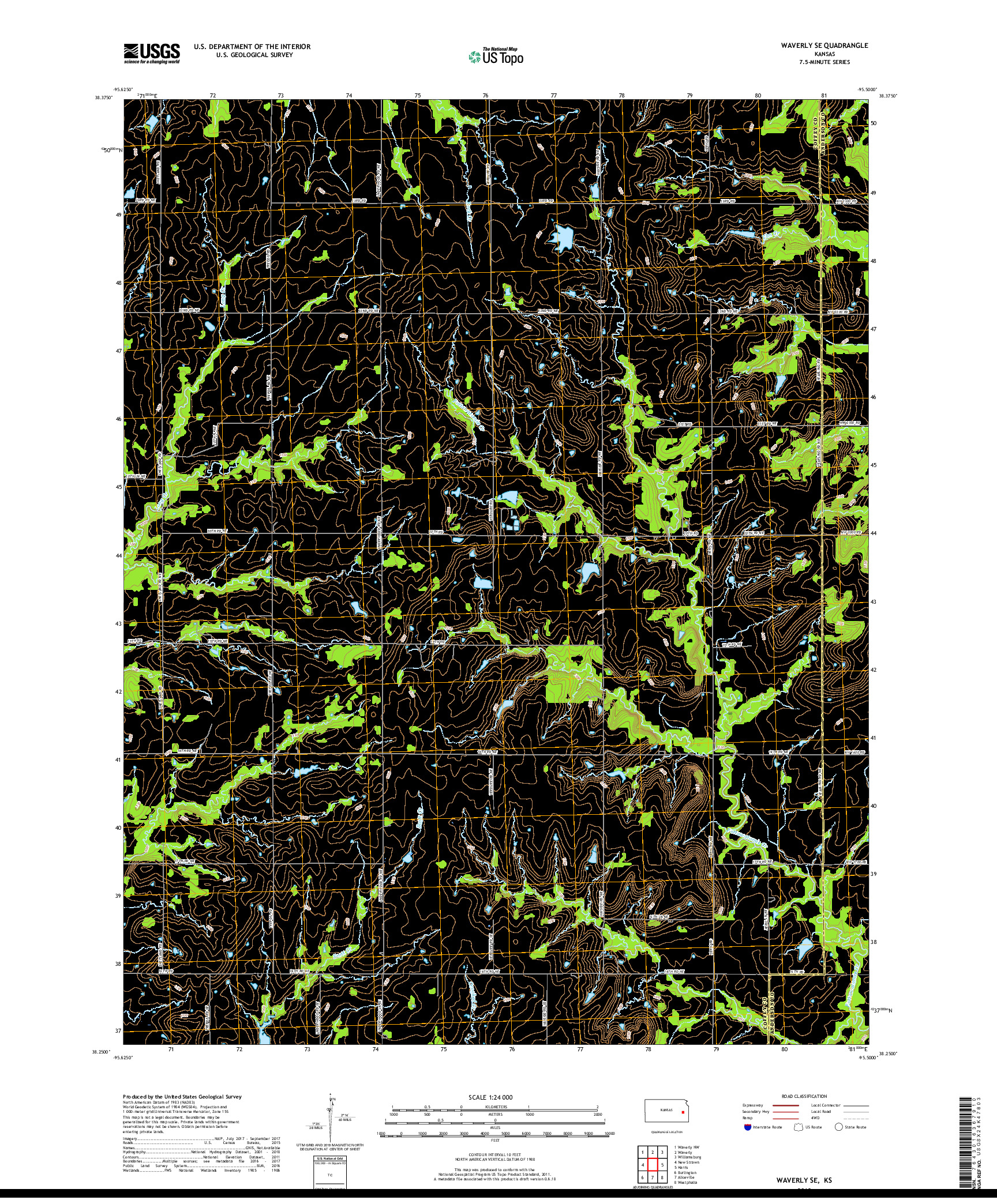 USGS US TOPO 7.5-MINUTE MAP FOR WAVERLY SE, KS 2018