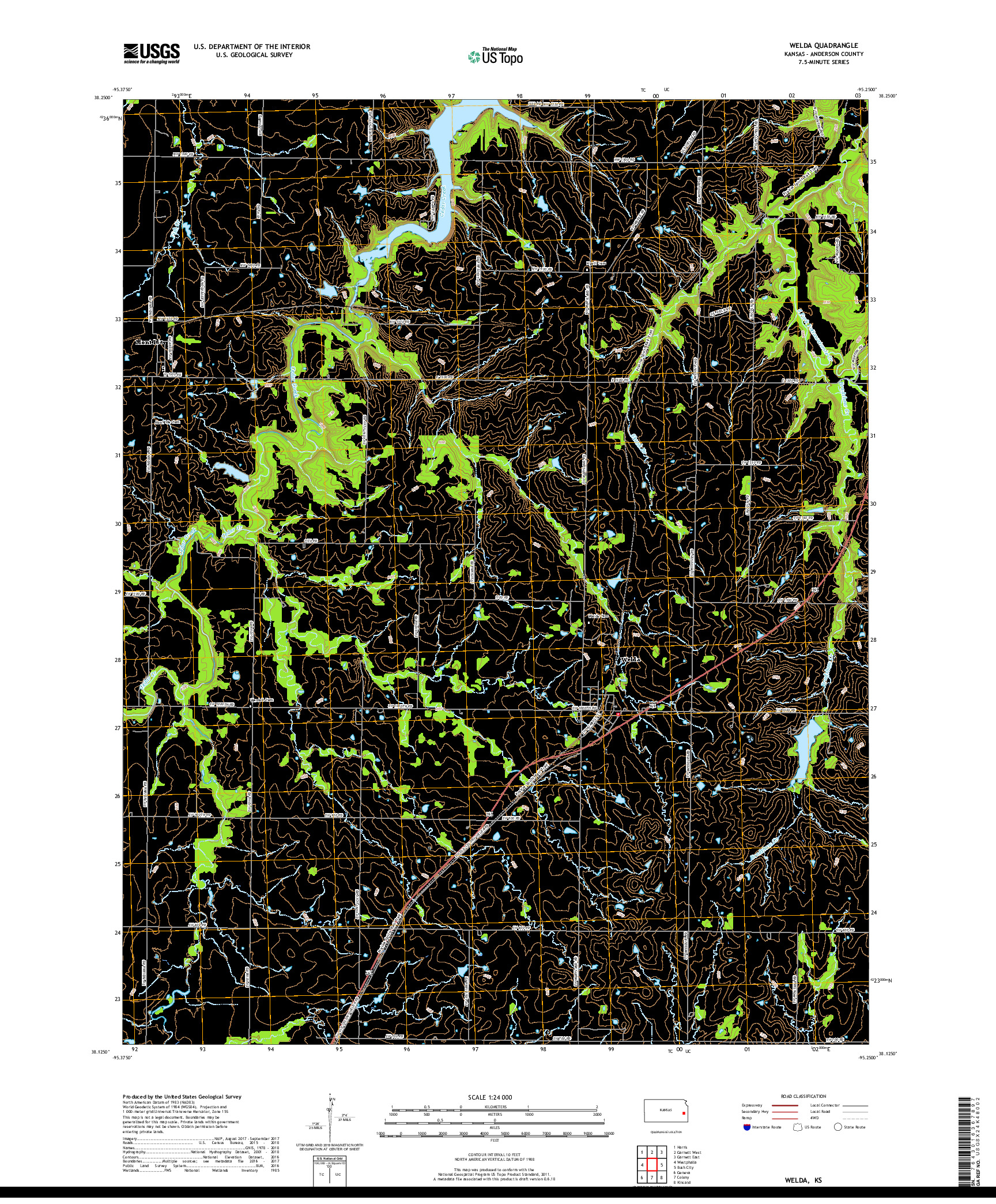 USGS US TOPO 7.5-MINUTE MAP FOR WELDA, KS 2018