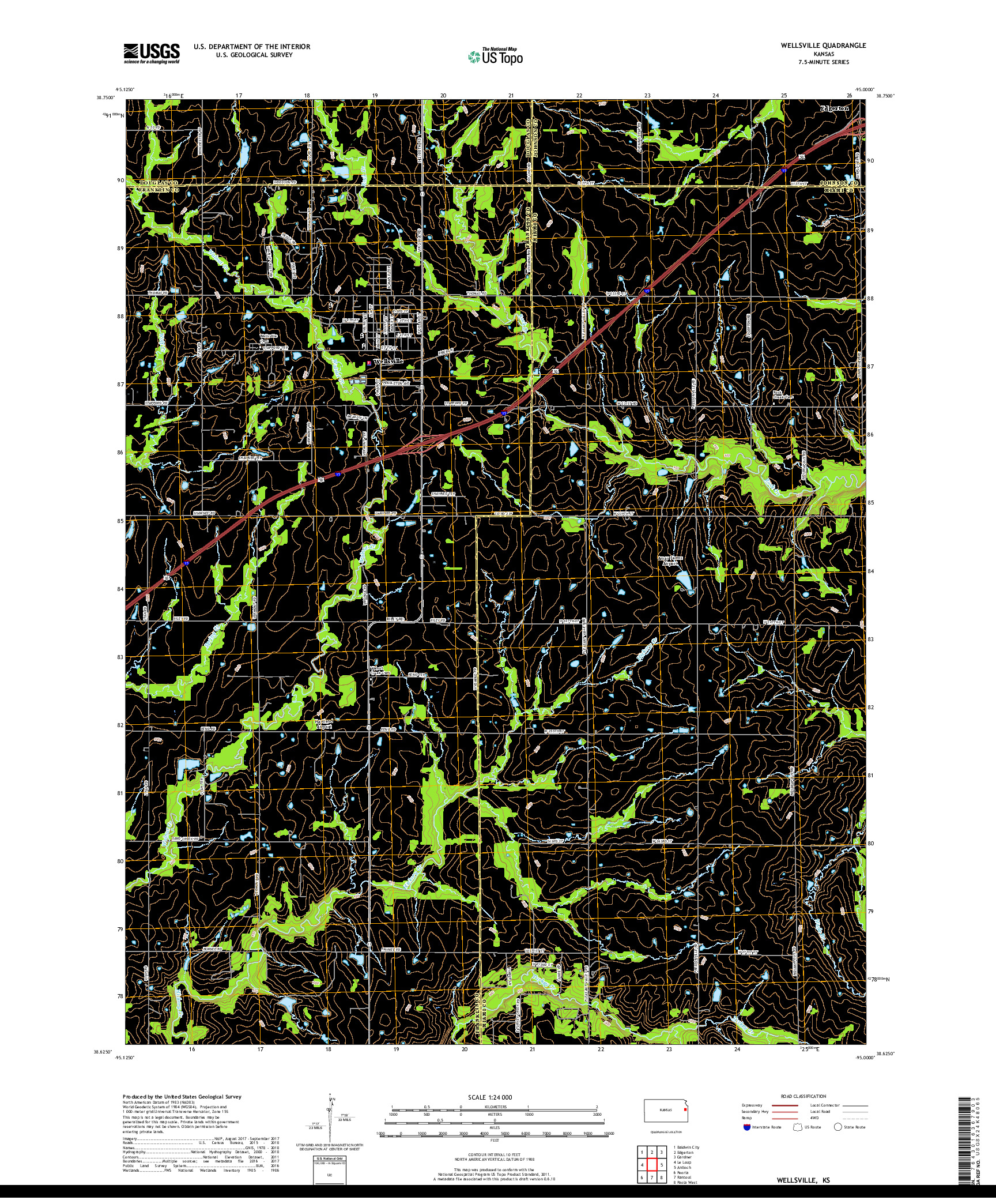 USGS US TOPO 7.5-MINUTE MAP FOR WELLSVILLE, KS 2018