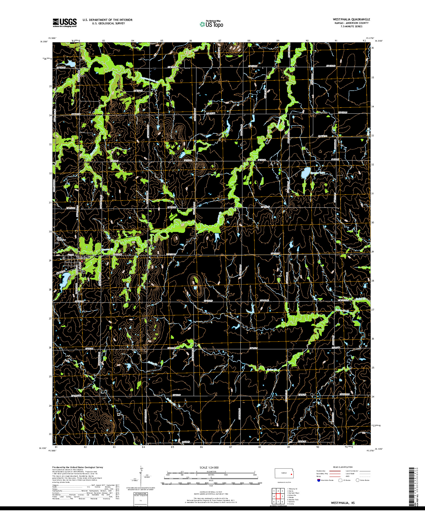 USGS US TOPO 7.5-MINUTE MAP FOR WESTPHALIA, KS 2018