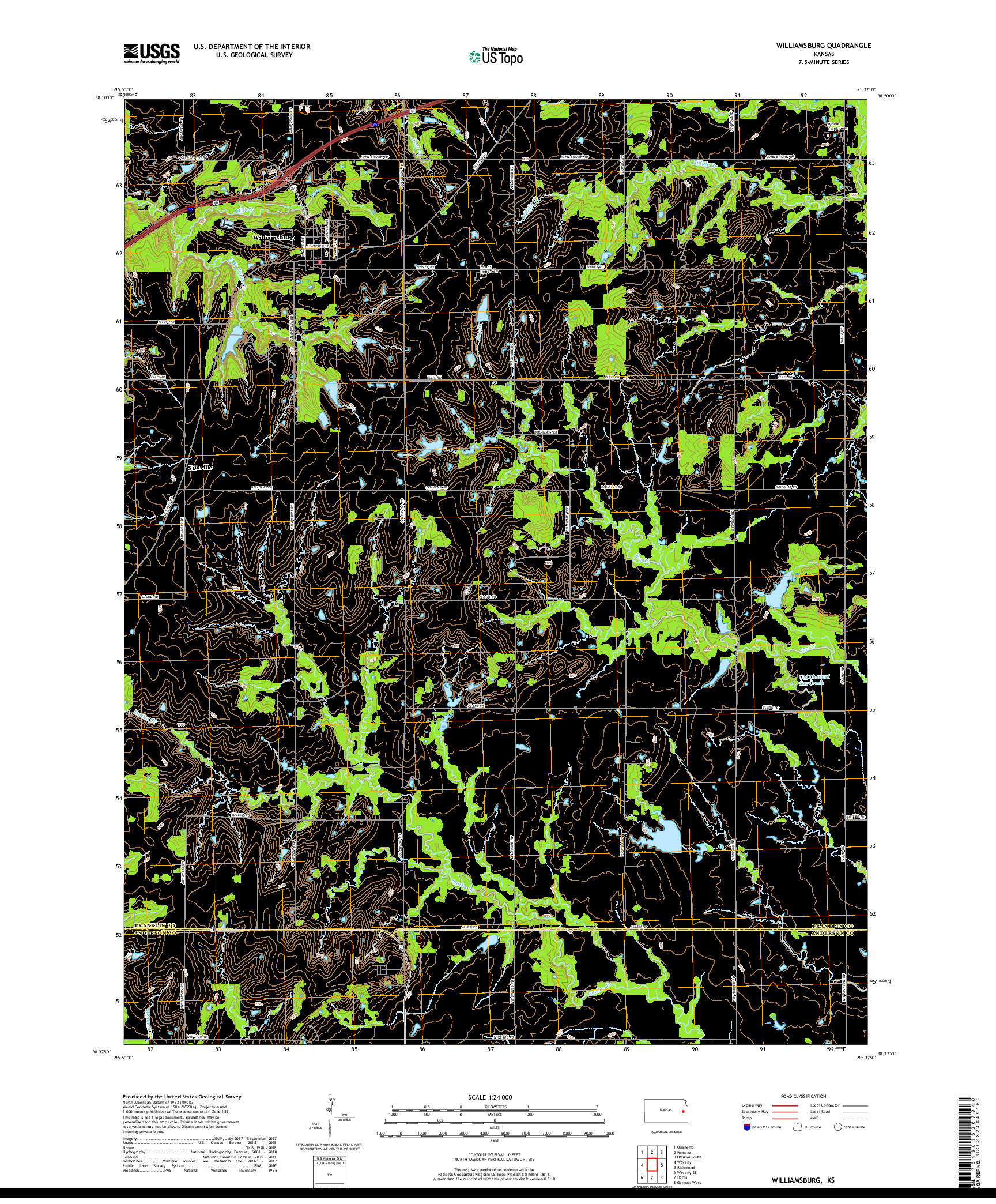 USGS US TOPO 7.5-MINUTE MAP FOR WILLIAMSBURG, KS 2018