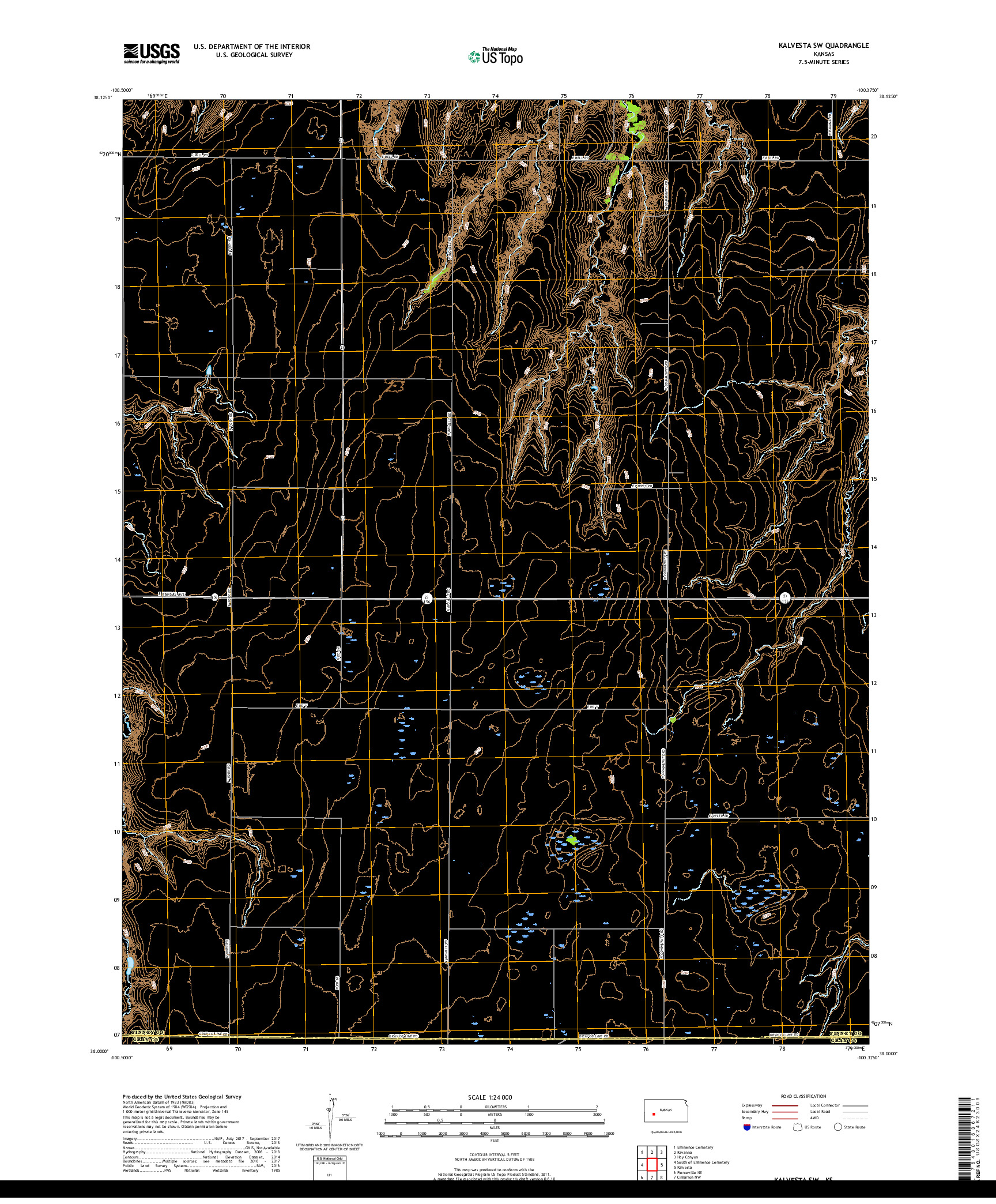 USGS US TOPO 7.5-MINUTE MAP FOR KALVESTA SW, KS 2018