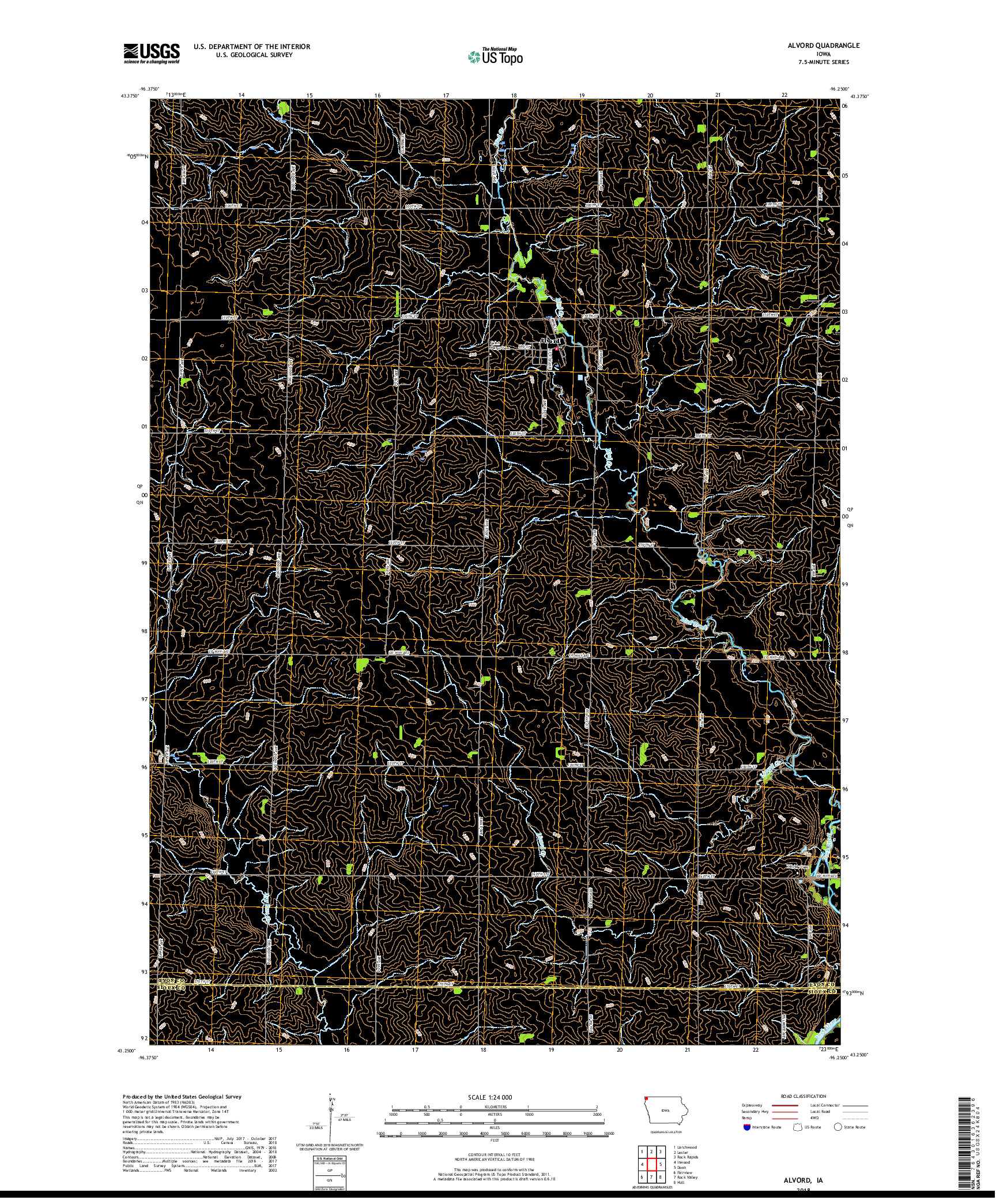 USGS US TOPO 7.5-MINUTE MAP FOR ALVORD, IA 2018
