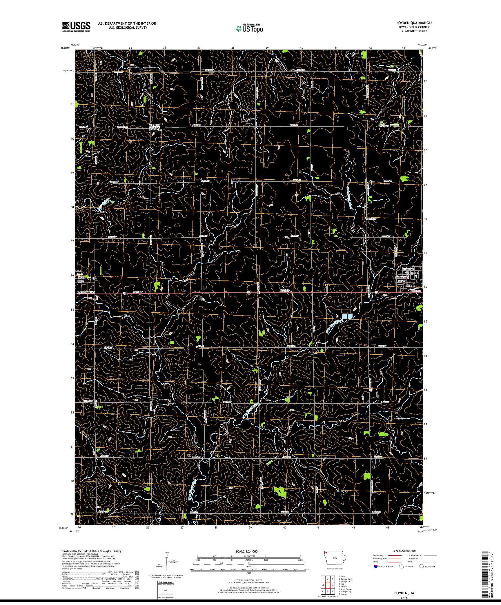 USGS US TOPO 7.5-MINUTE MAP FOR BOYDEN, IA 2018