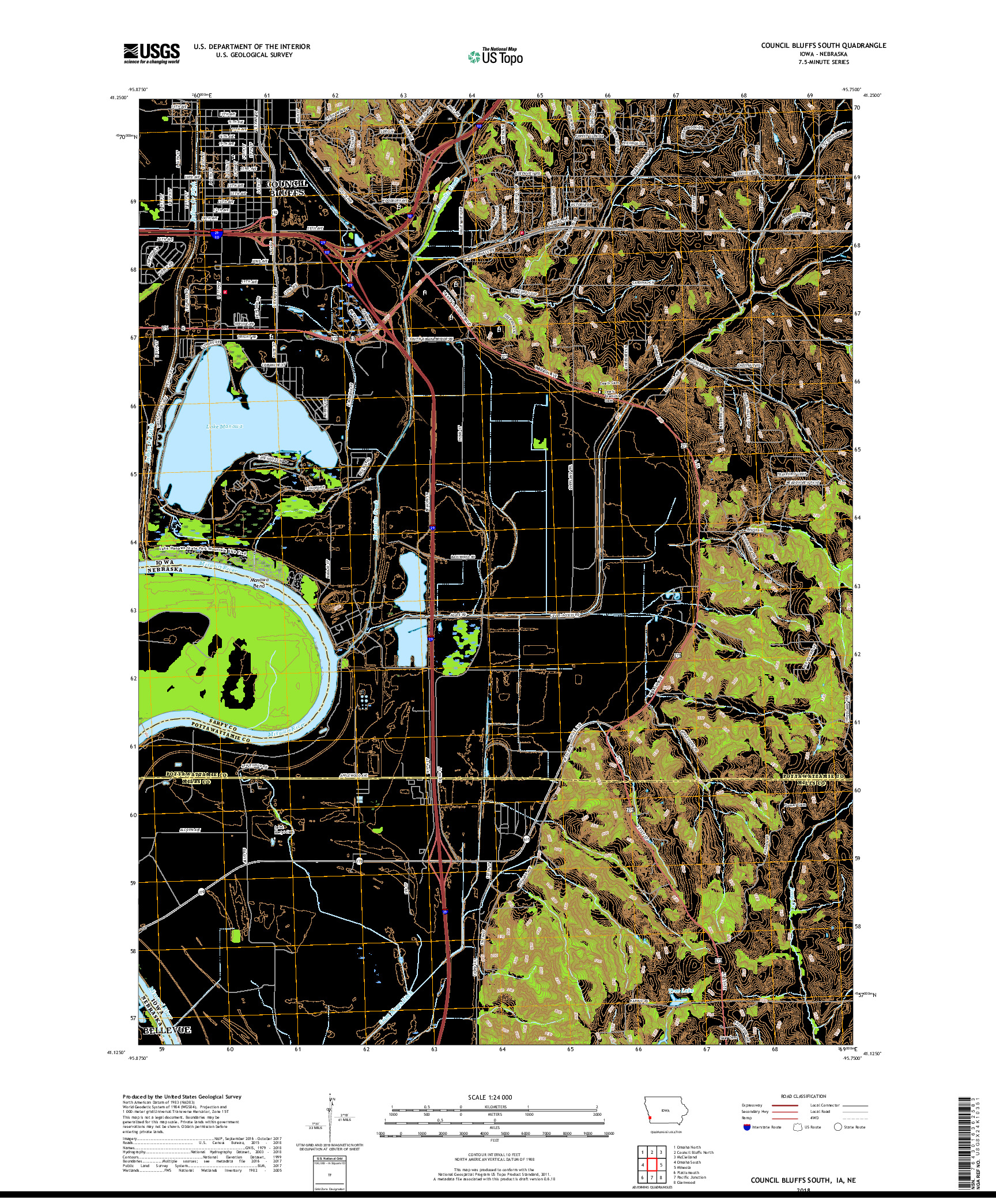 USGS US TOPO 7.5-MINUTE MAP FOR COUNCIL BLUFFS SOUTH, IA,NE 2018