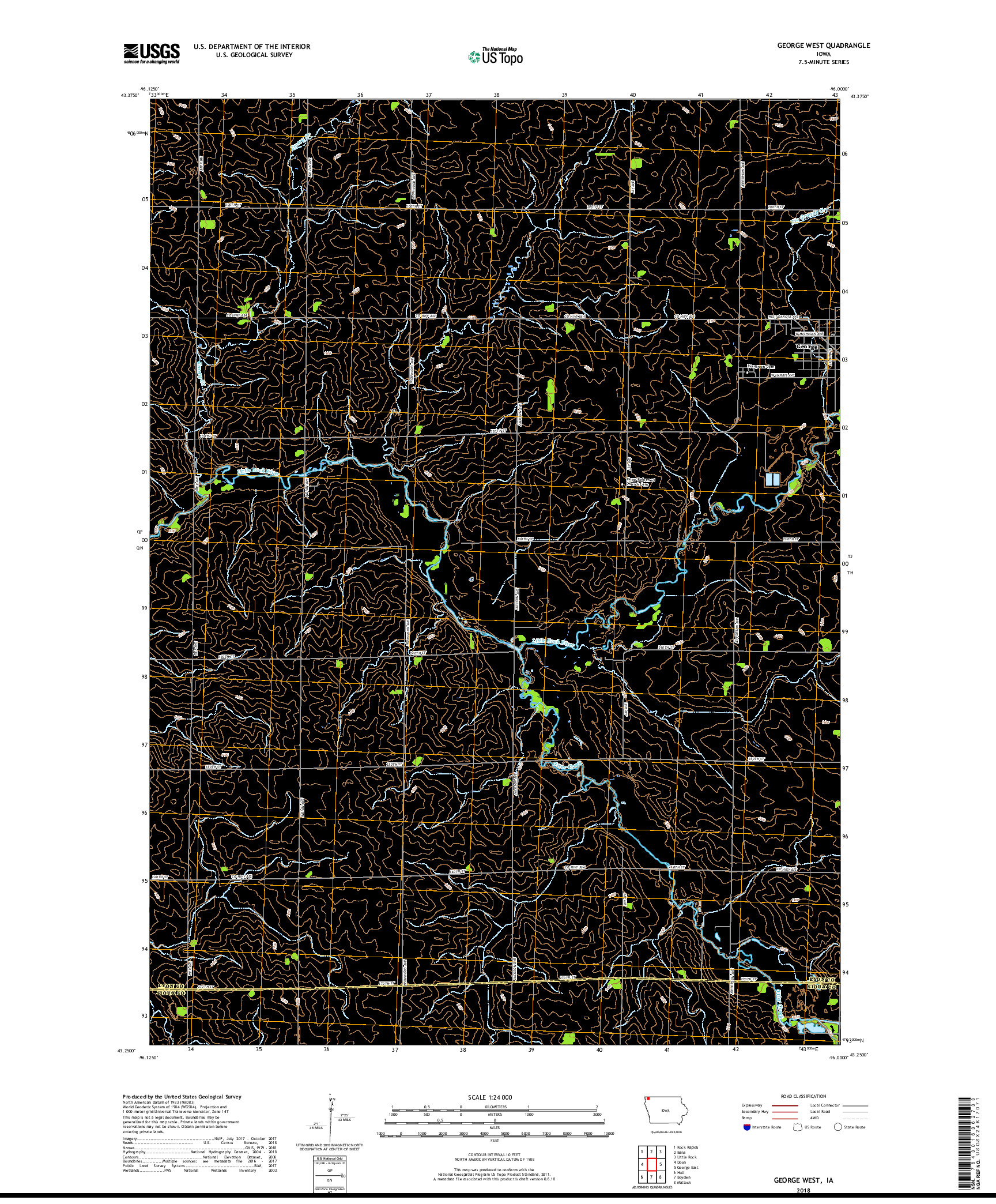 USGS US TOPO 7.5-MINUTE MAP FOR GEORGE WEST, IA 2018