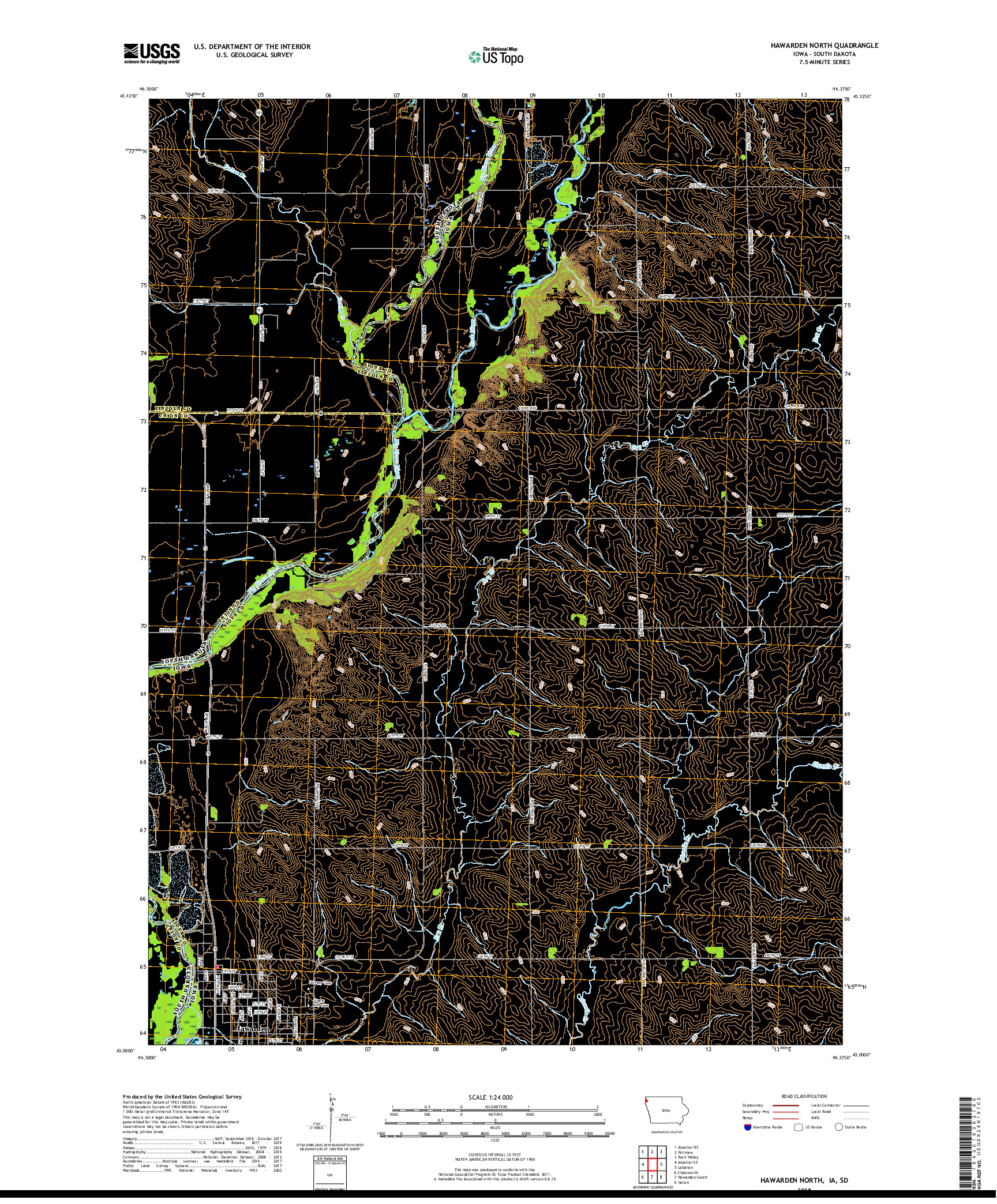 USGS US TOPO 7.5-MINUTE MAP FOR HAWARDEN NORTH, IA,SD 2018