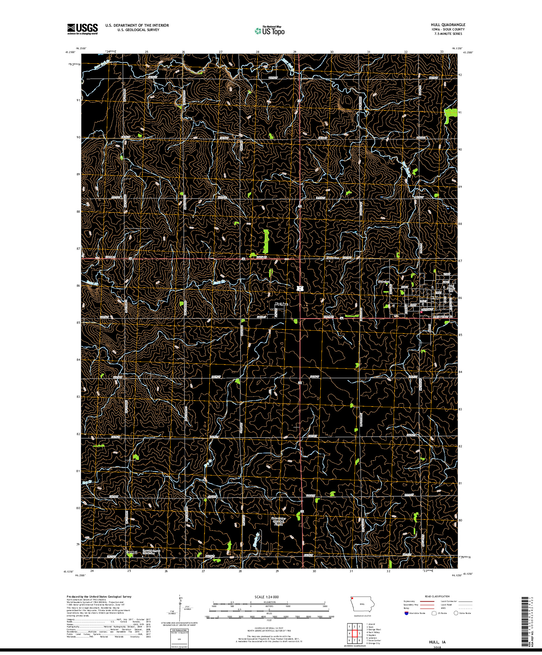 USGS US TOPO 7.5-MINUTE MAP FOR HULL, IA 2018
