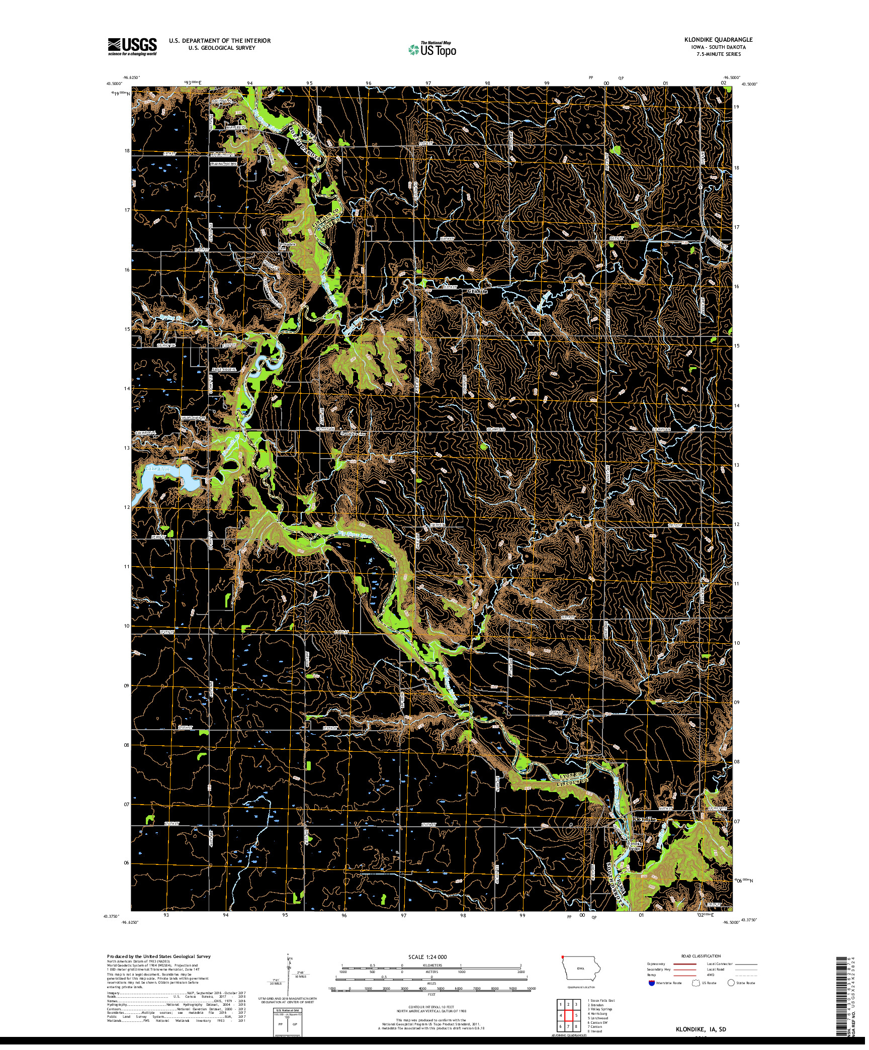 USGS US TOPO 7.5-MINUTE MAP FOR KLONDIKE, IA,SD 2018