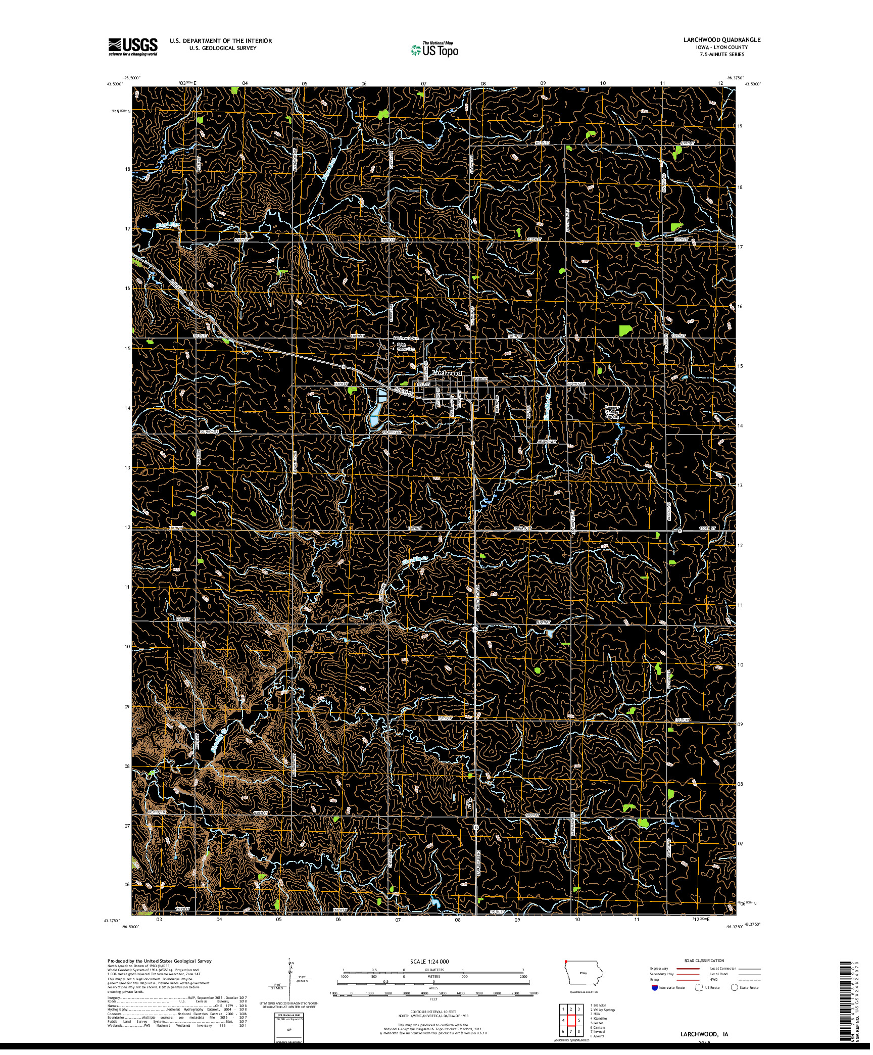 USGS US TOPO 7.5-MINUTE MAP FOR LARCHWOOD, IA 2018