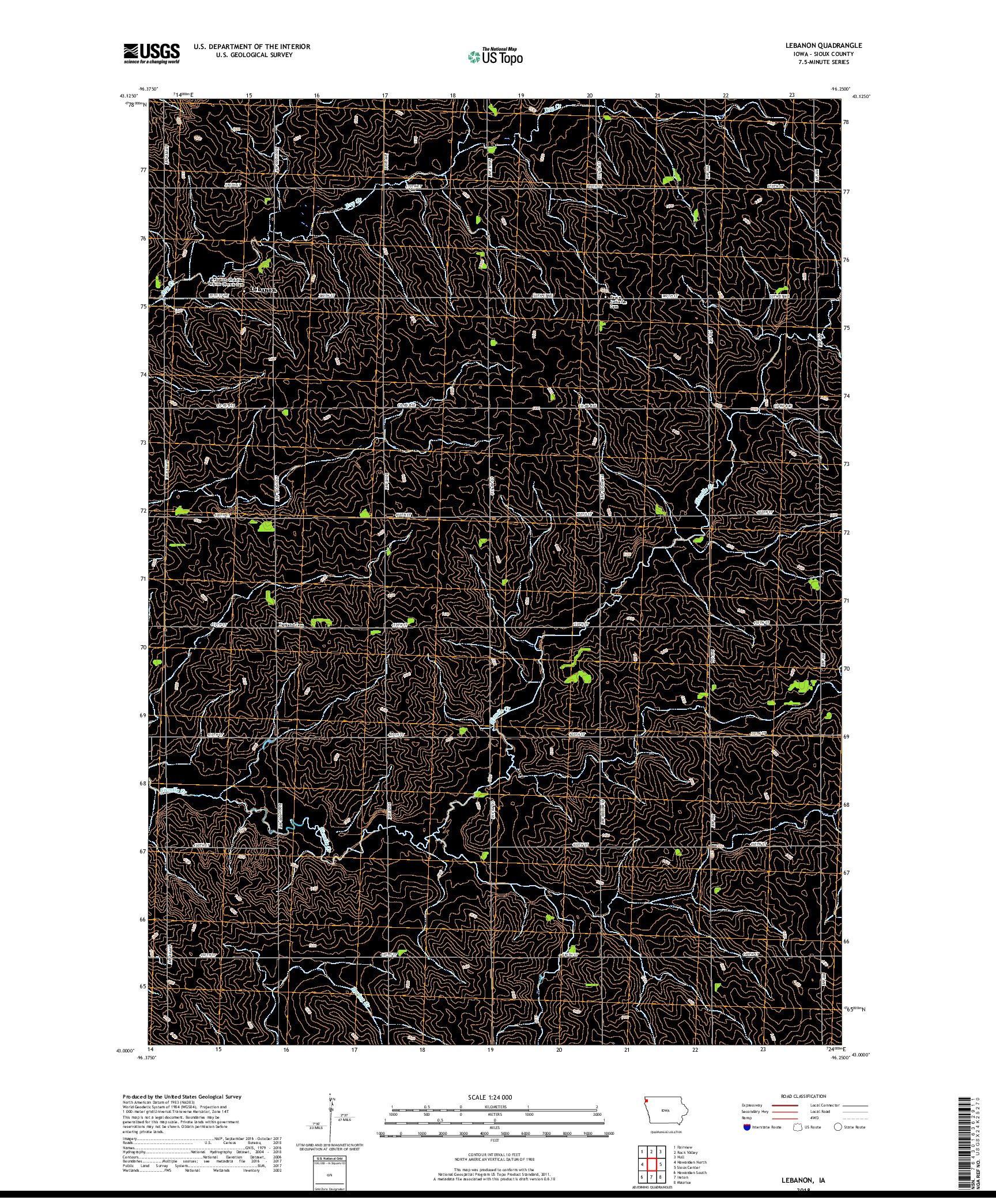 USGS US TOPO 7.5-MINUTE MAP FOR LEBANON, IA 2018