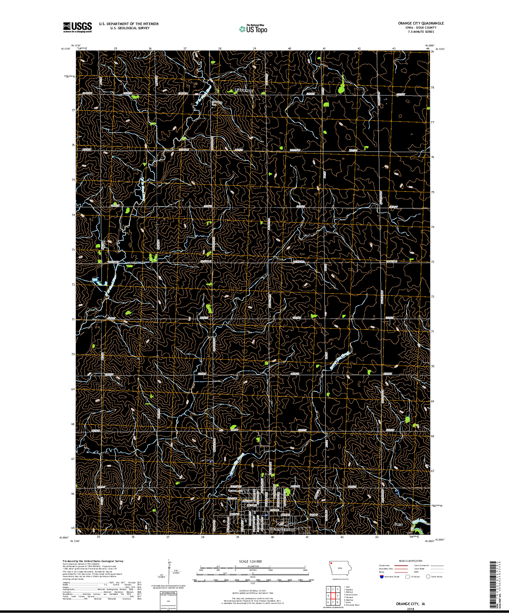 USGS US TOPO 7.5-MINUTE MAP FOR ORANGE CITY, IA 2018