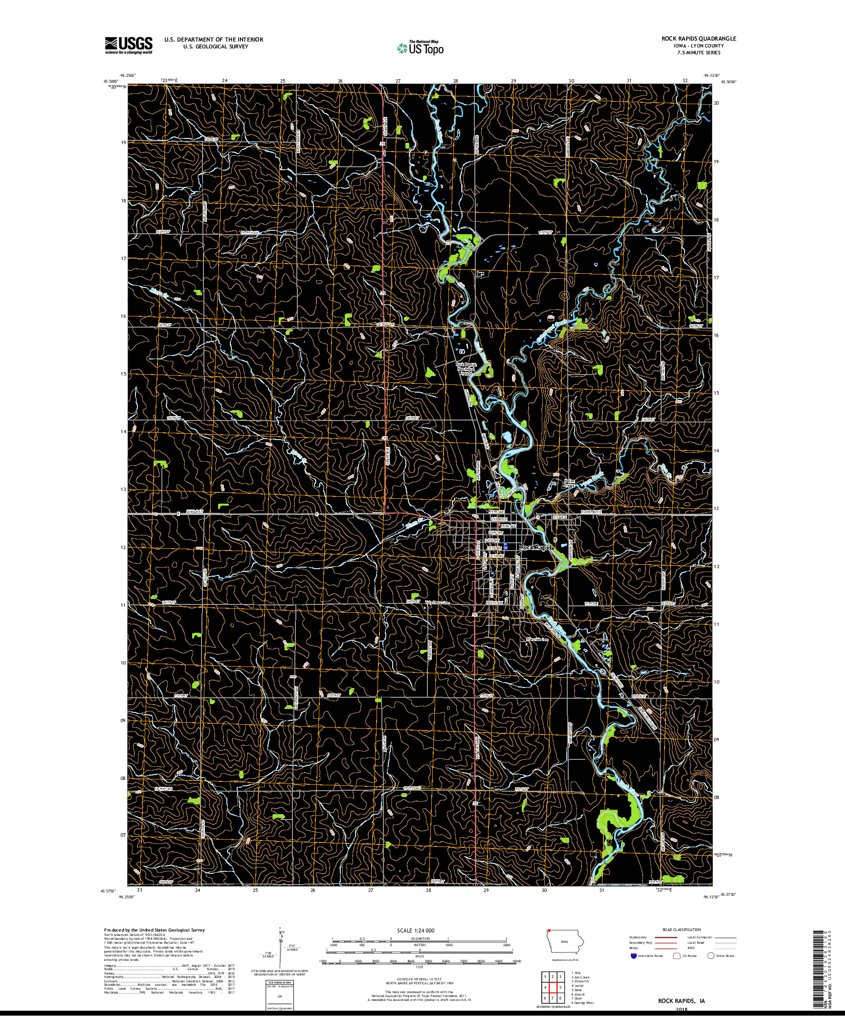 USGS US TOPO 7.5-MINUTE MAP FOR ROCK RAPIDS, IA 2018