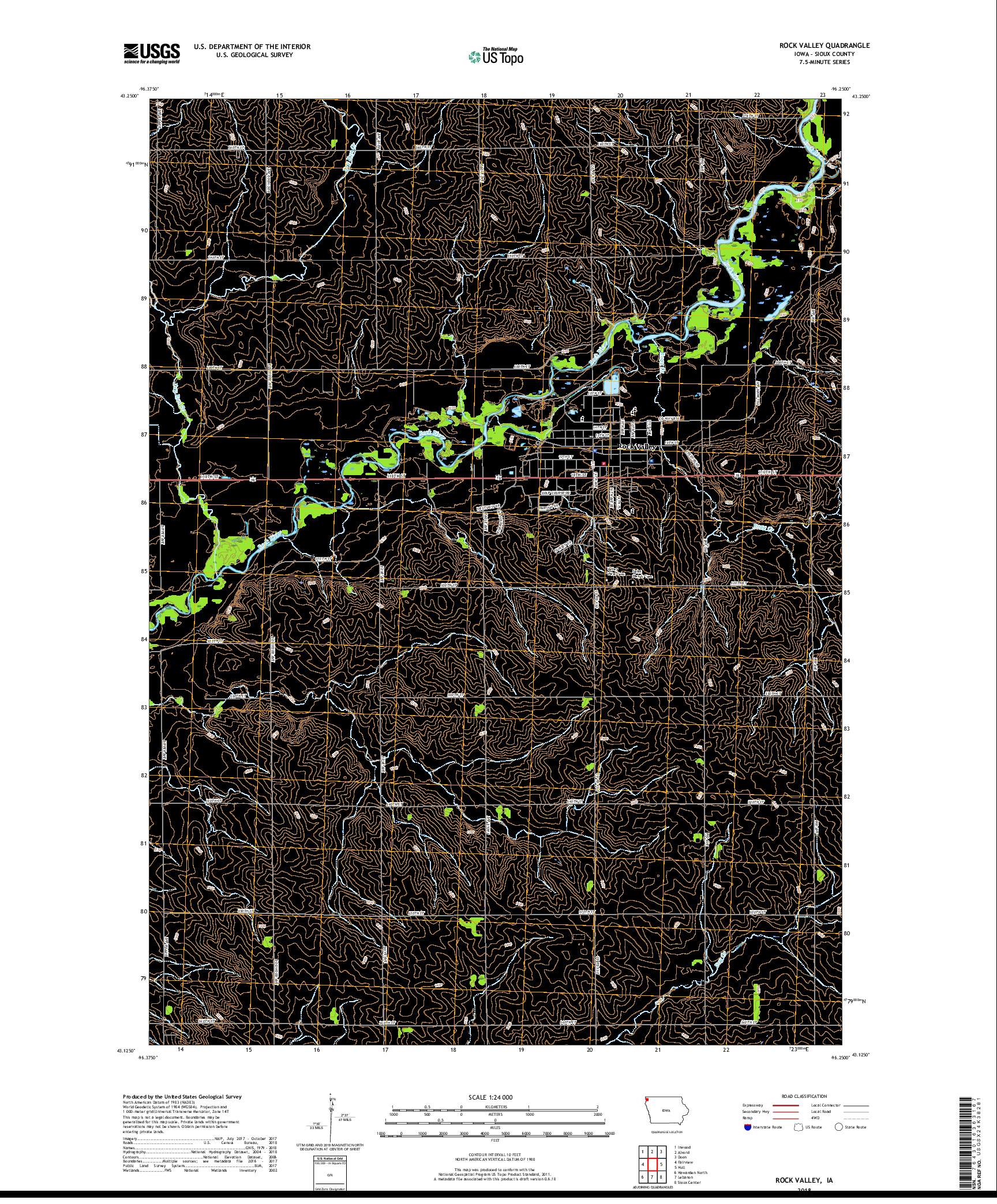 USGS US TOPO 7.5-MINUTE MAP FOR ROCK VALLEY, IA 2018