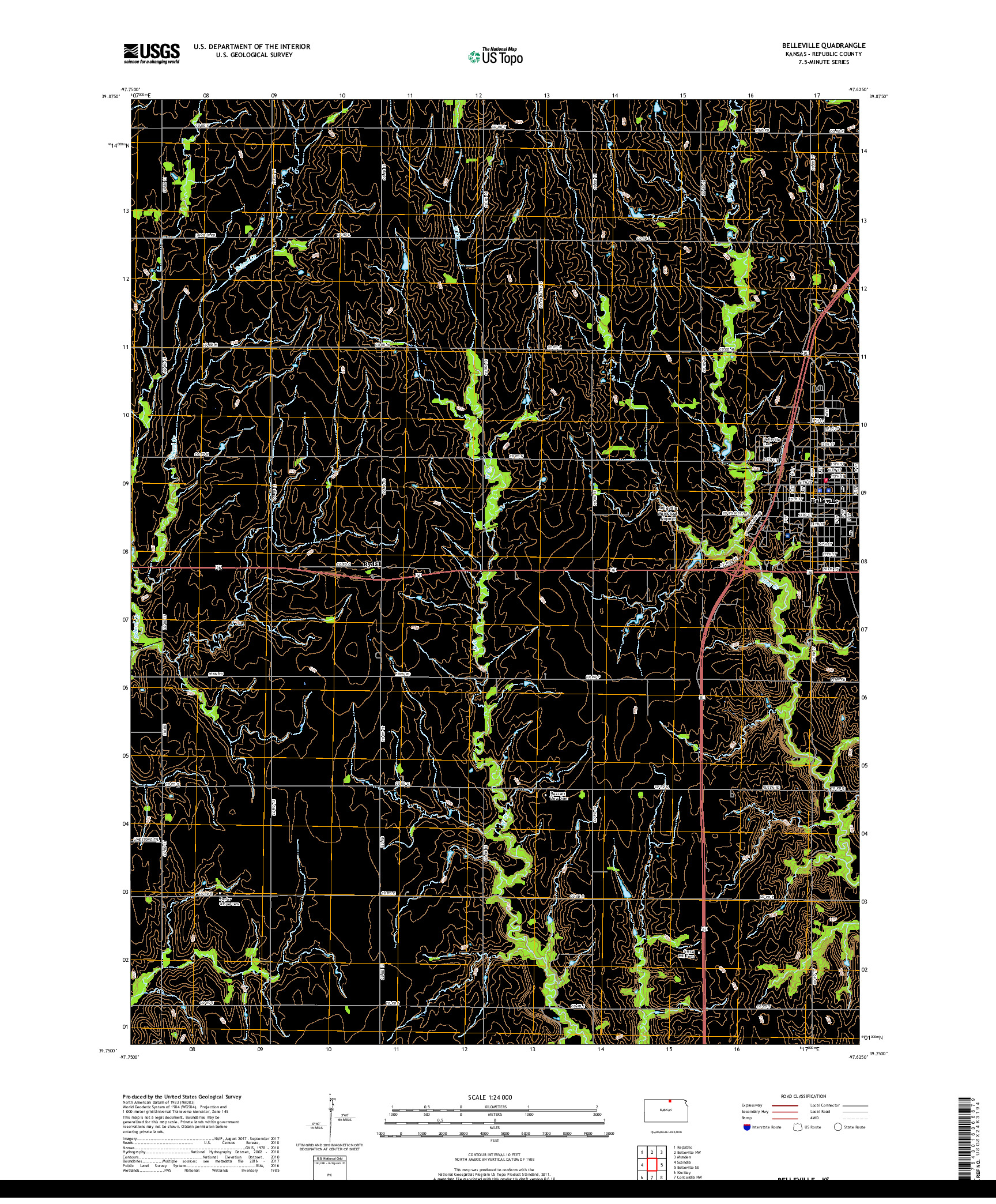 USGS US TOPO 7.5-MINUTE MAP FOR BELLEVILLE, KS 2018