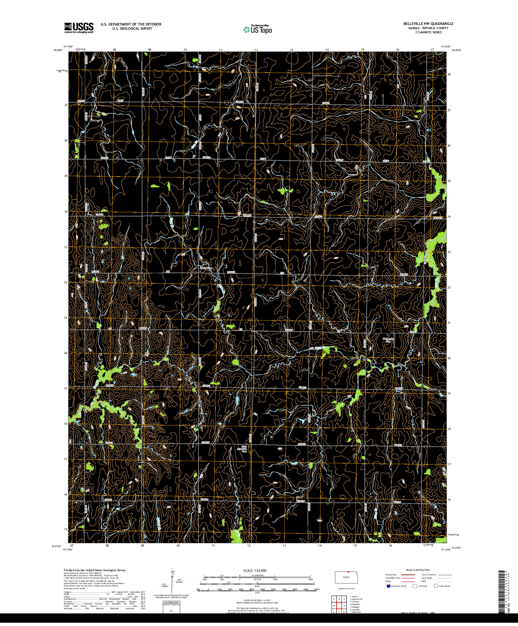 USGS US TOPO 7.5-MINUTE MAP FOR BELLEVILLE NW, KS 2018