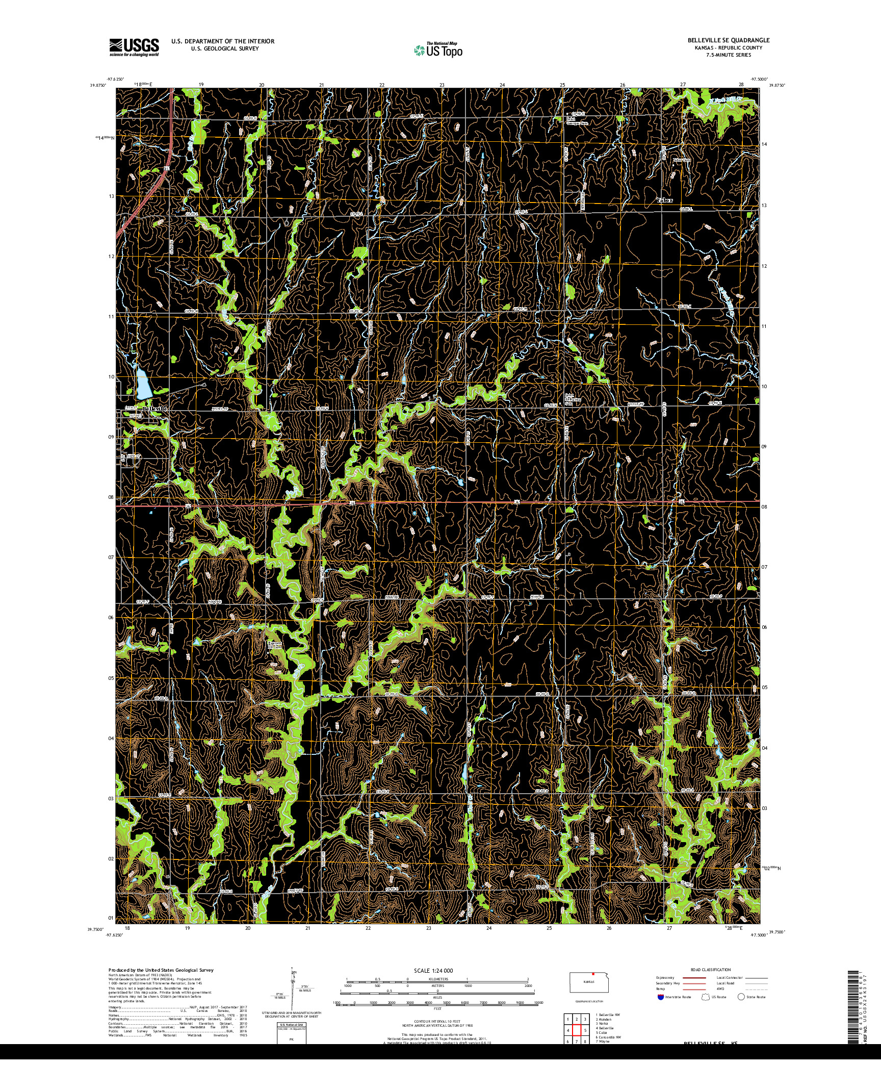 USGS US TOPO 7.5-MINUTE MAP FOR BELLEVILLE SE, KS 2018