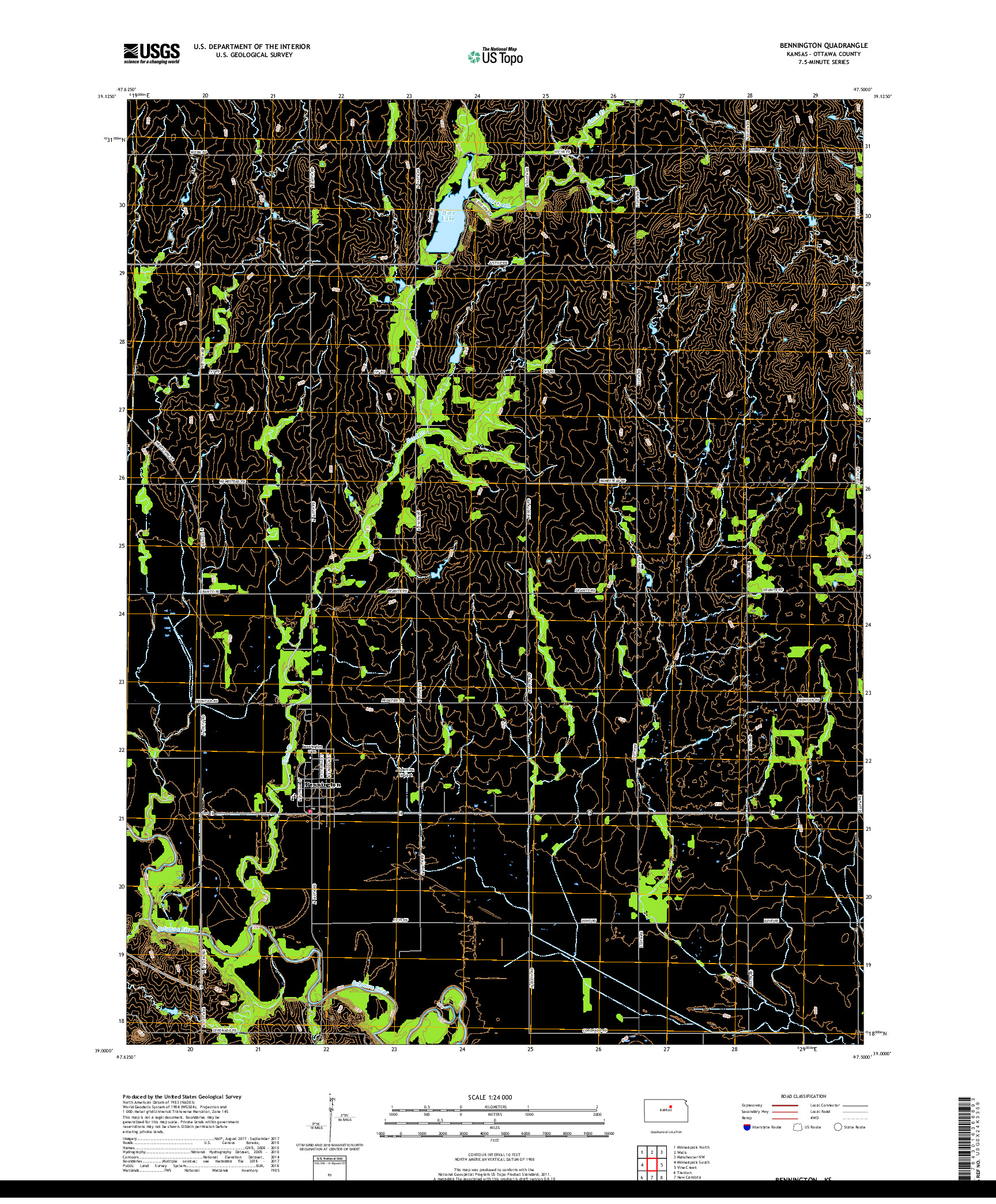 USGS US TOPO 7.5-MINUTE MAP FOR BENNINGTON, KS 2018