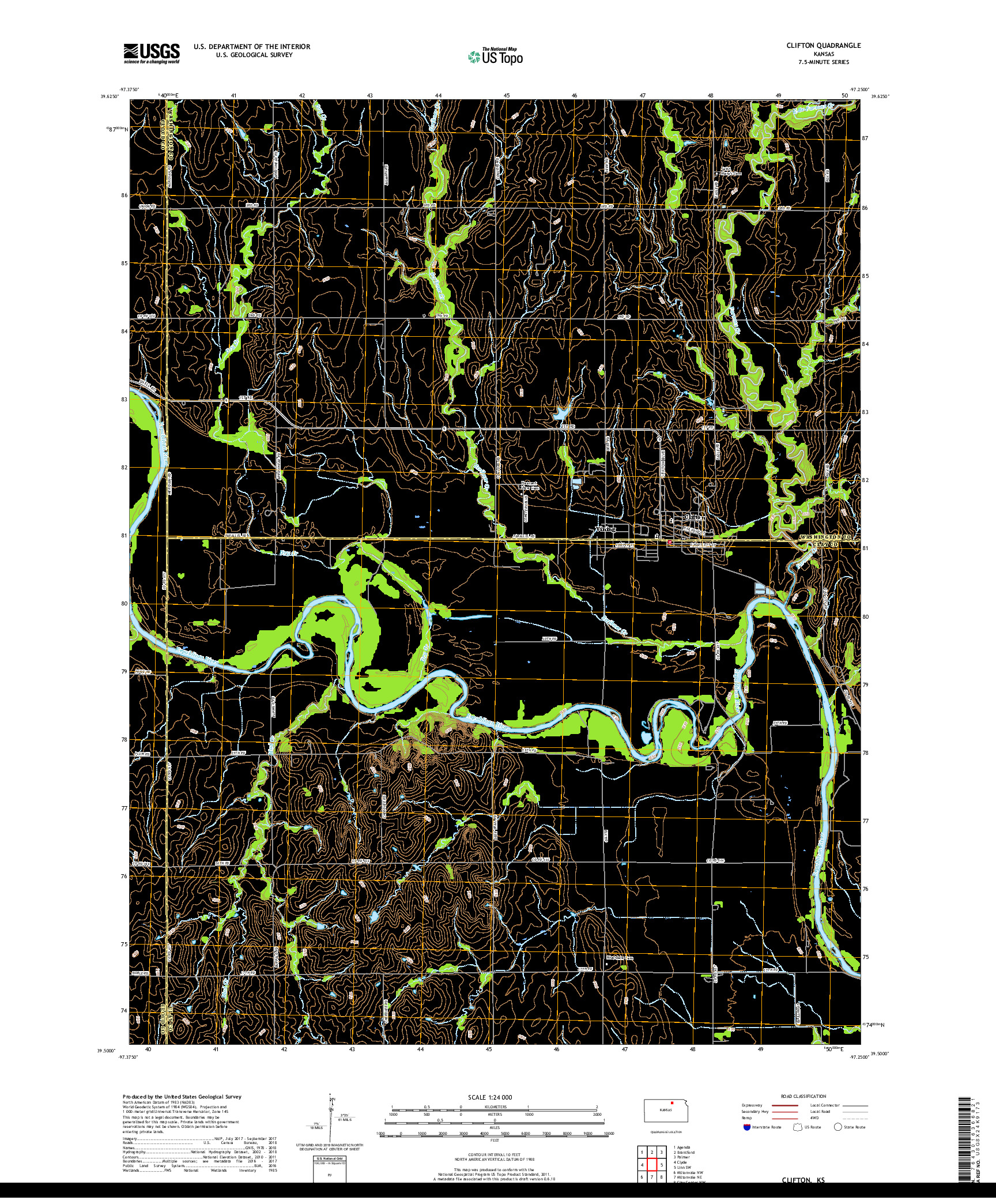 USGS US TOPO 7.5-MINUTE MAP FOR CLIFTON, KS 2018