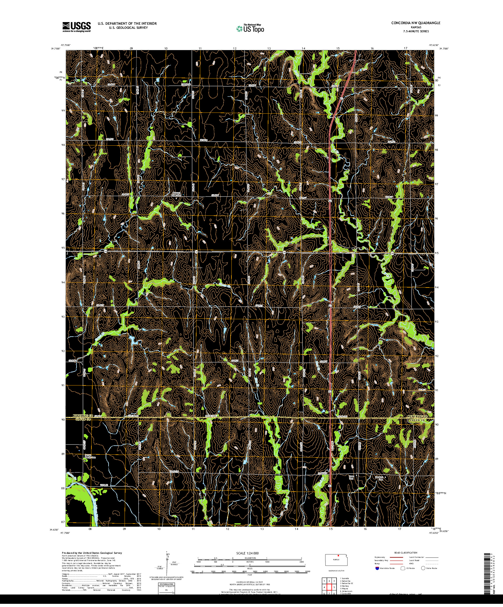 USGS US TOPO 7.5-MINUTE MAP FOR CONCORDIA NW, KS 2018