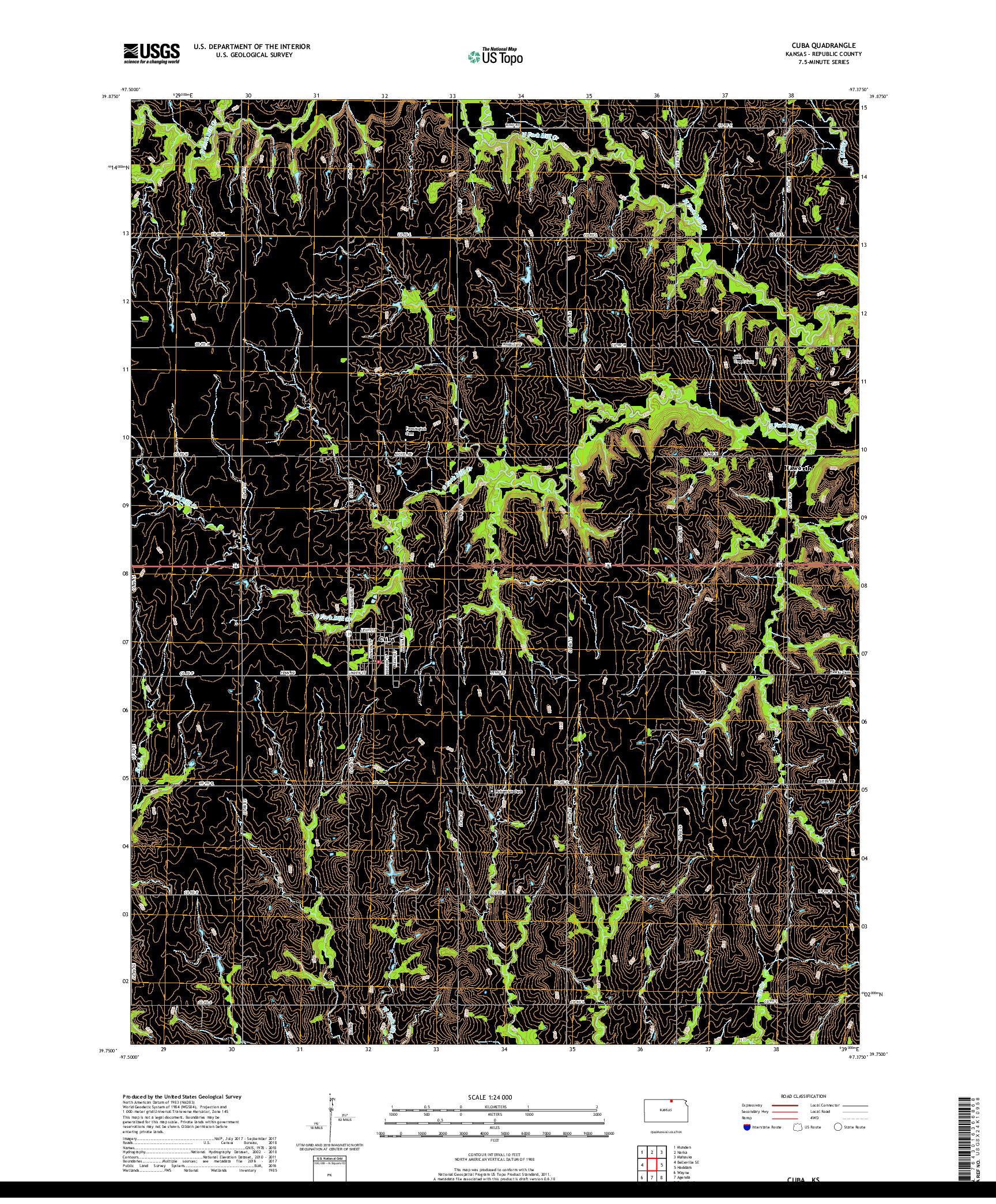 USGS US TOPO 7.5-MINUTE MAP FOR CUBA, KS 2018